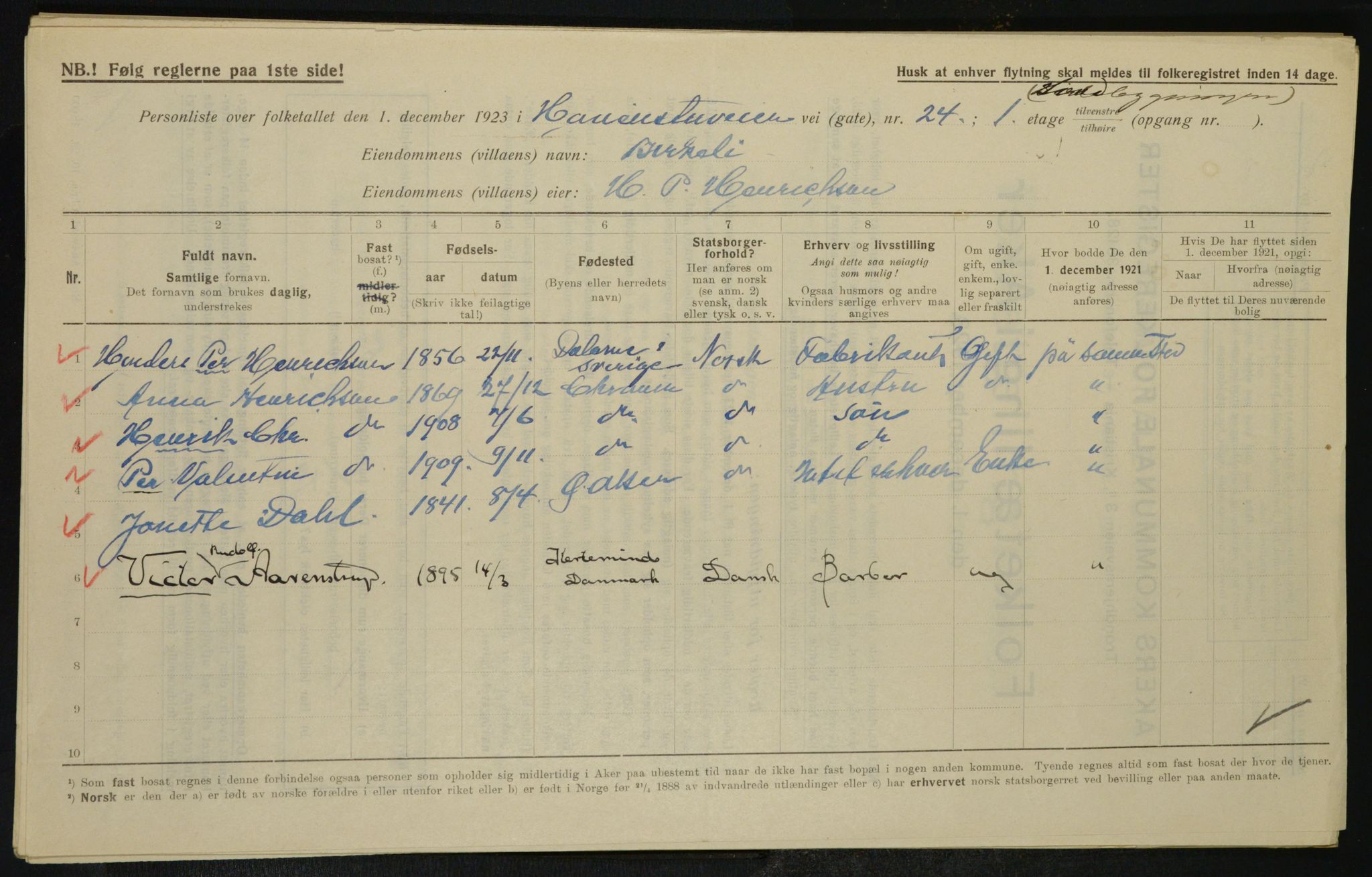 , Municipal Census 1923 for Aker, 1923, p. 25578