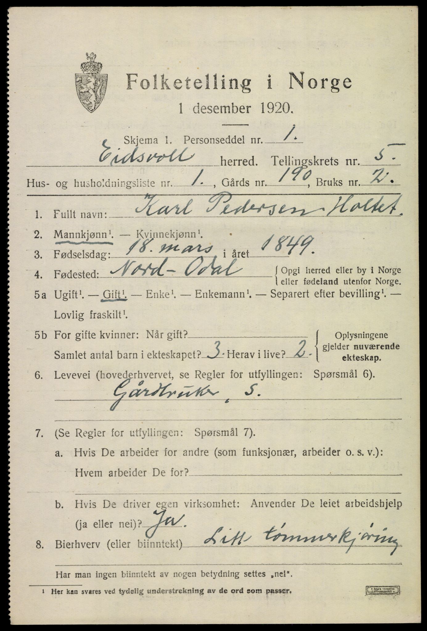 SAO, 1920 census for Eidsvoll, 1920, p. 10053