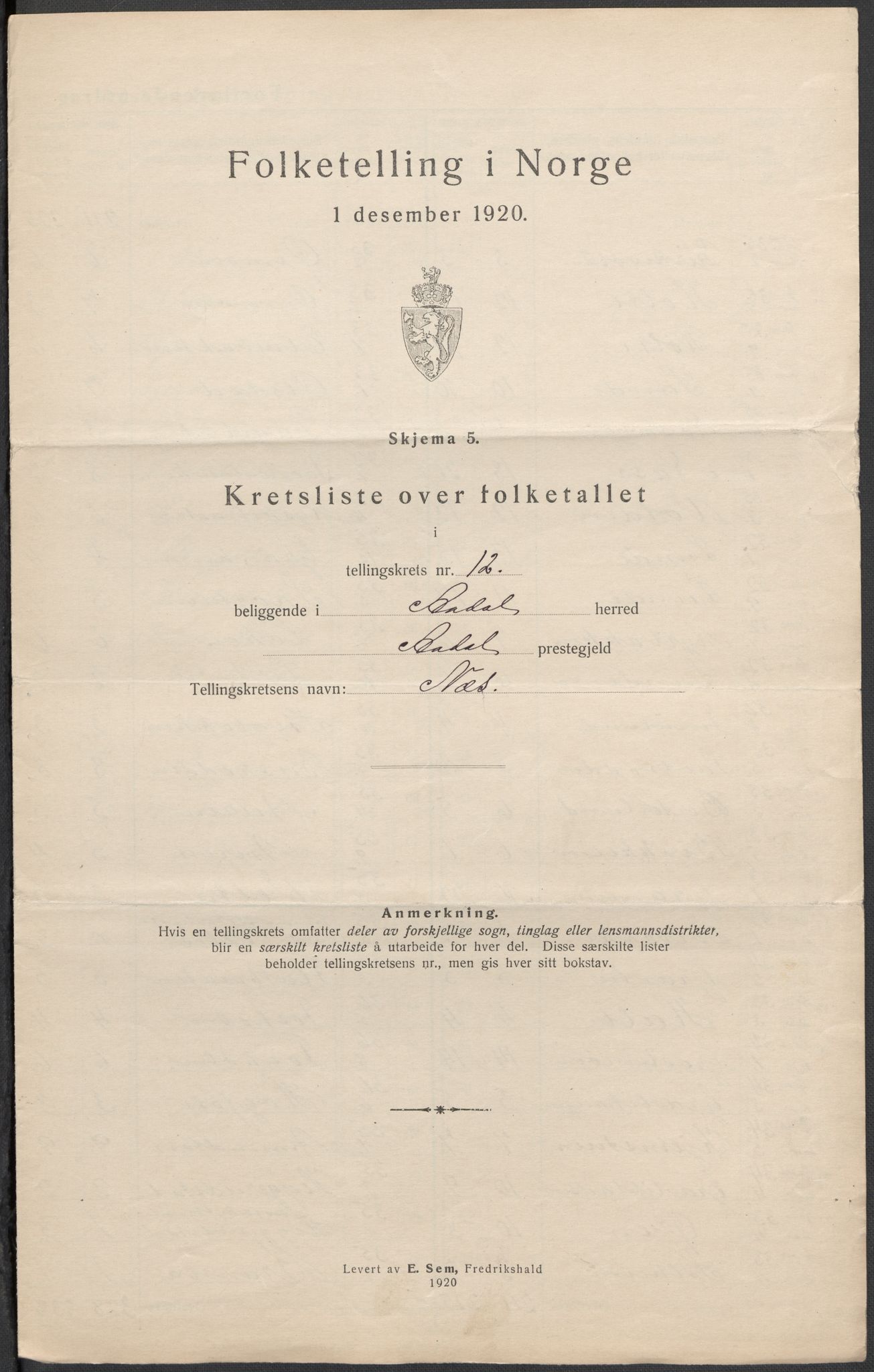 SAKO, 1920 census for Ådal, 1920, p. 45