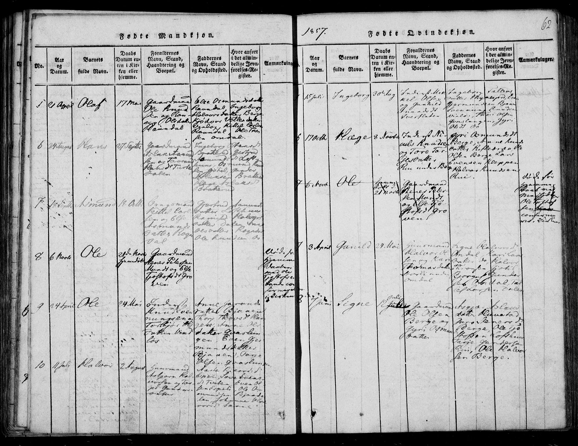 Lårdal kirkebøker, SAKO/A-284/F/Fb/L0001: Parish register (official) no. II 1, 1815-1860, p. 62