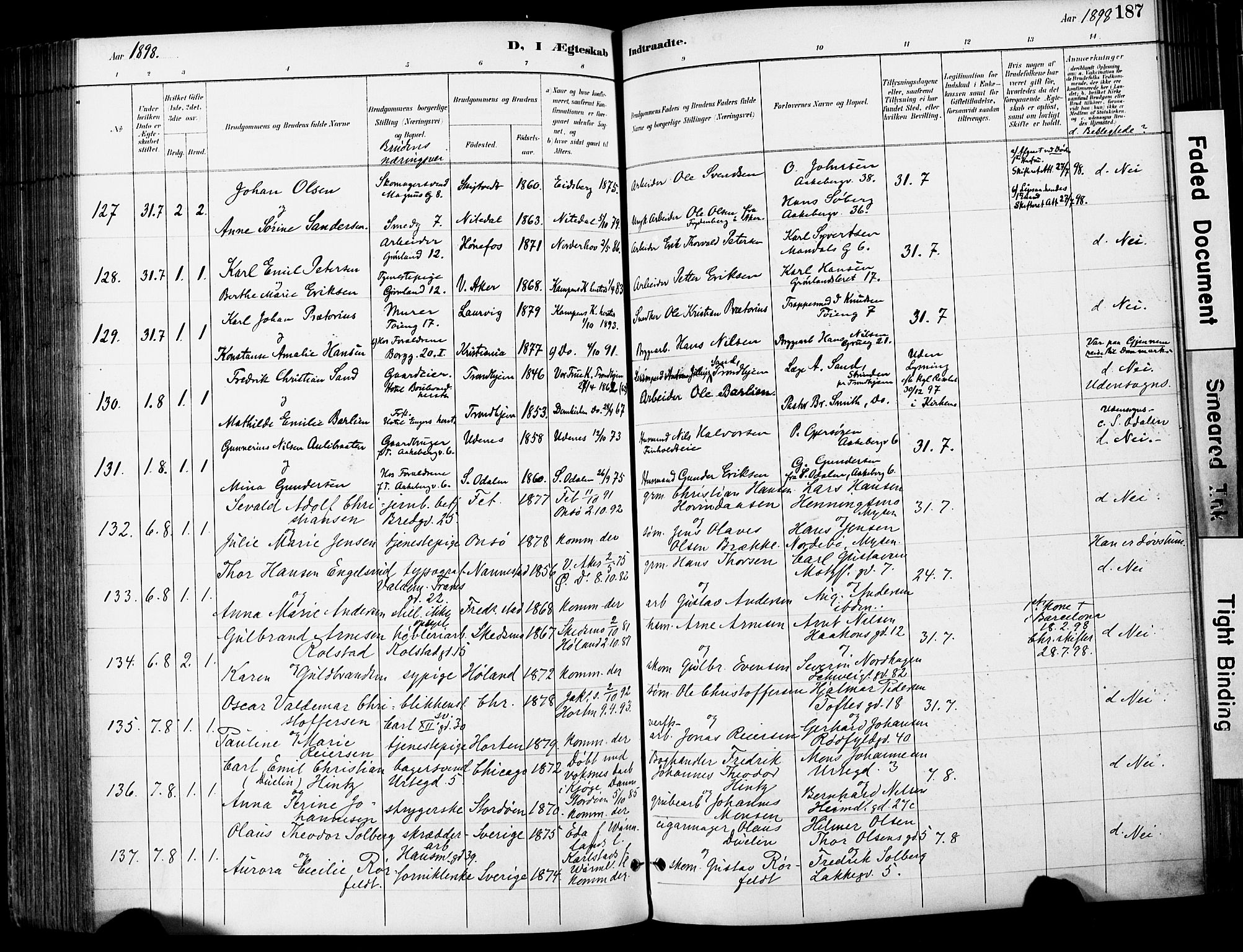 Grønland prestekontor Kirkebøker, AV/SAO-A-10848/F/Fa/L0013: Parish register (official) no. 13, 1887-1906, p. 187