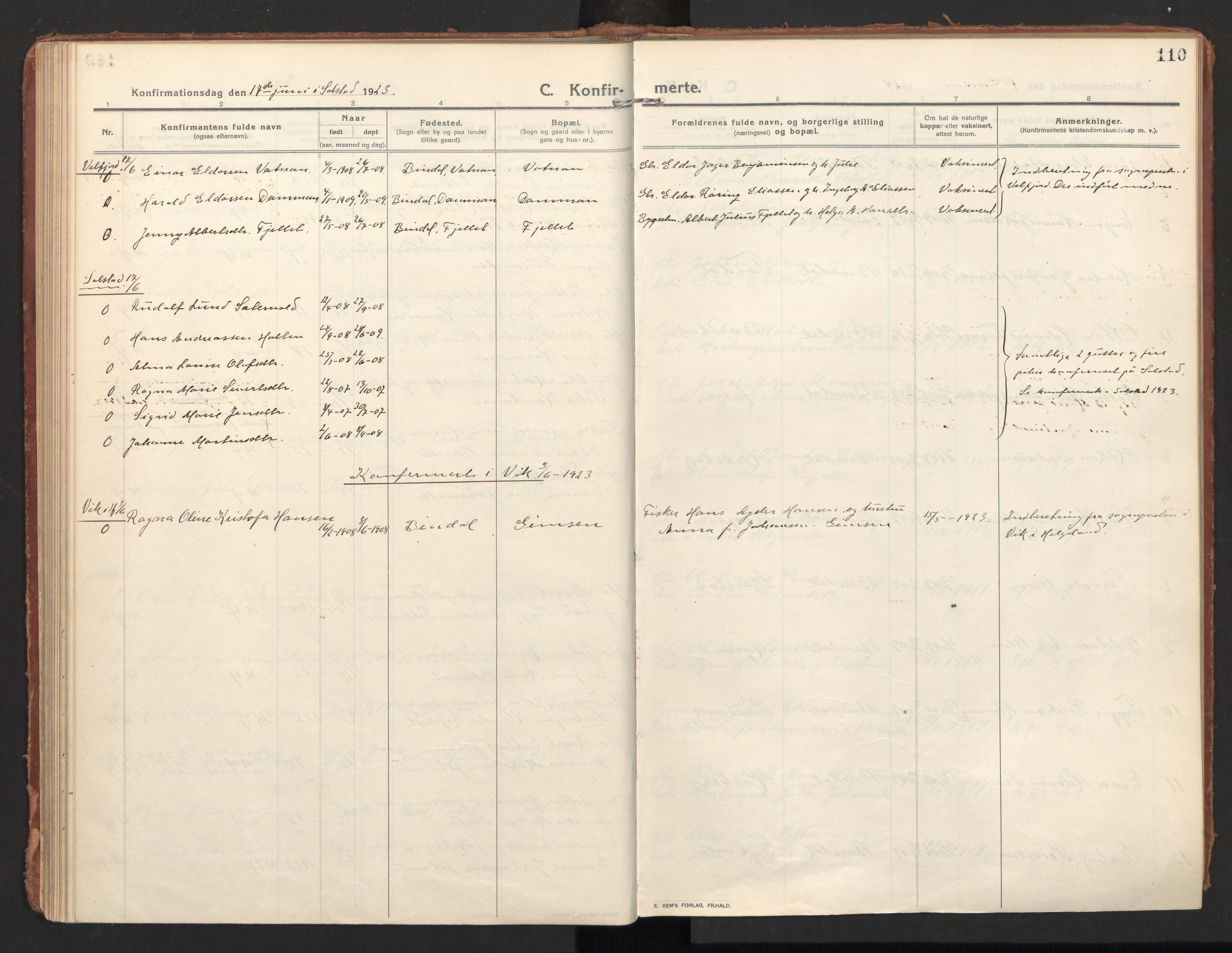 Ministerialprotokoller, klokkerbøker og fødselsregistre - Nordland, AV/SAT-A-1459/810/L0156: Parish register (official) no. 810A15, 1915-1930, p. 110