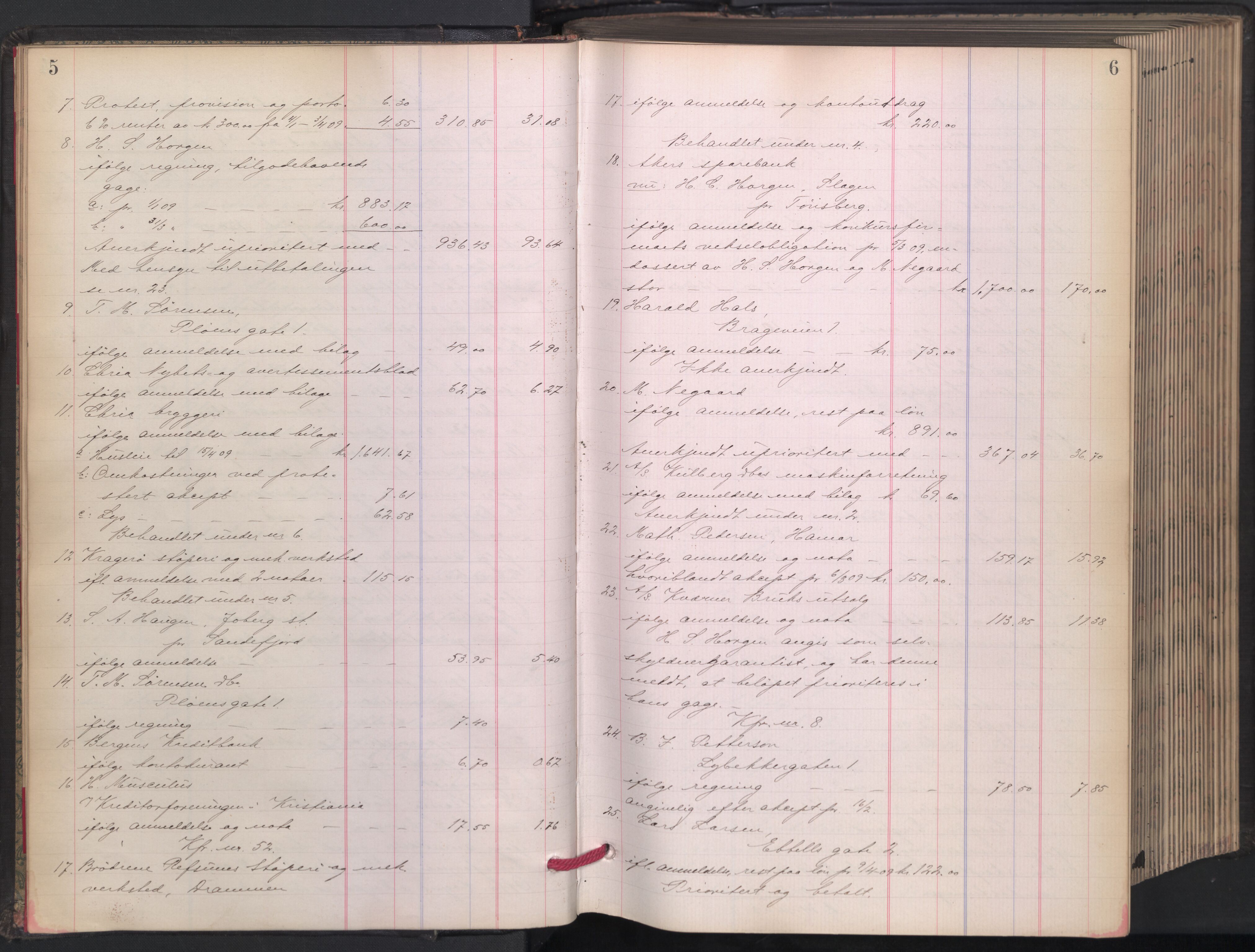 Oslo skifterett, AV/SAO-A-10383/H/Hd/Hdb/L0008: Skifteutlodningsprotokoll, 1909-1911, p. 5-6