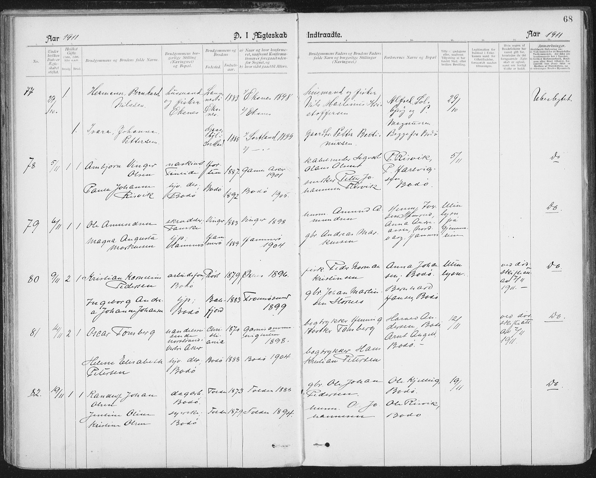 Ministerialprotokoller, klokkerbøker og fødselsregistre - Nordland, AV/SAT-A-1459/801/L0012: Parish register (official) no. 801A12, 1900-1916, p. 68