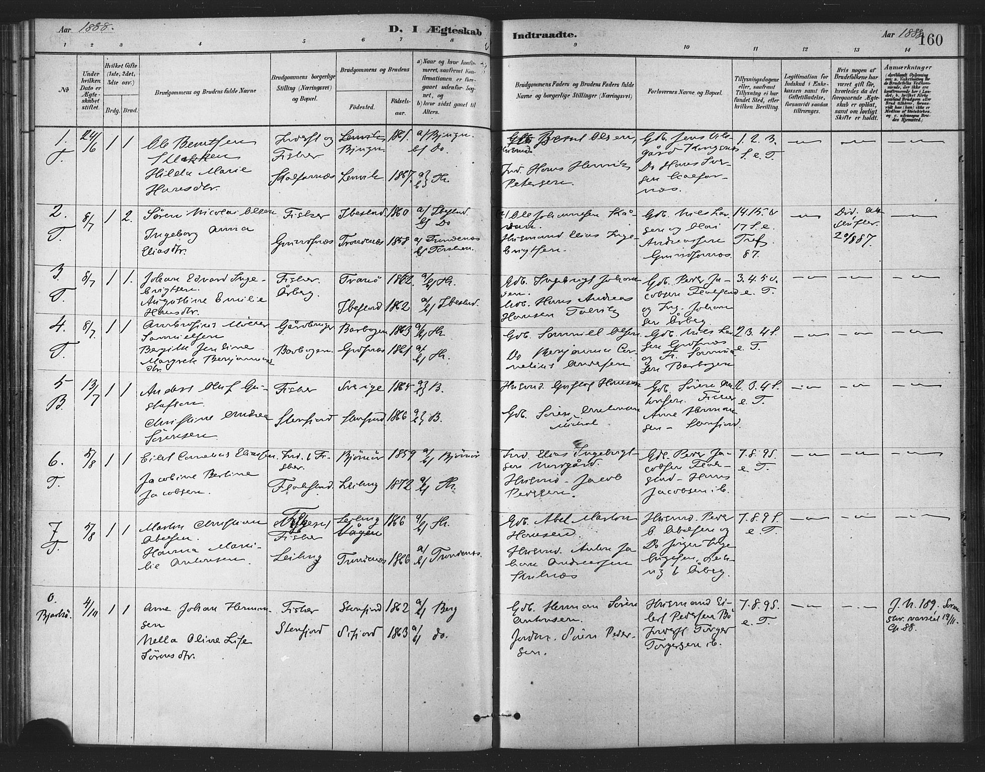 Berg sokneprestkontor, SATØ/S-1318/G/Ga/Gaa/L0004kirke: Parish register (official) no. 4, 1880-1894, p. 160