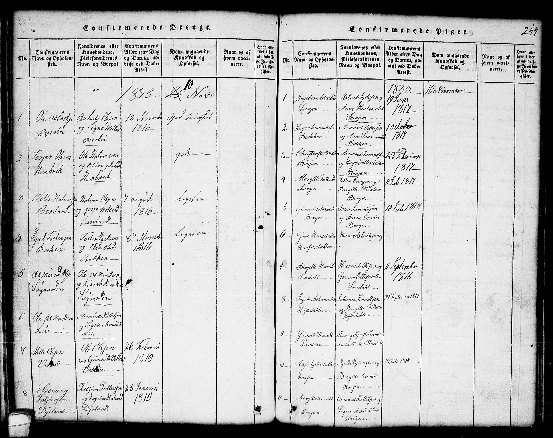 Seljord kirkebøker, SAKO/A-20/G/Gc/L0001: Parish register (copy) no. III 1, 1815-1849, p. 254