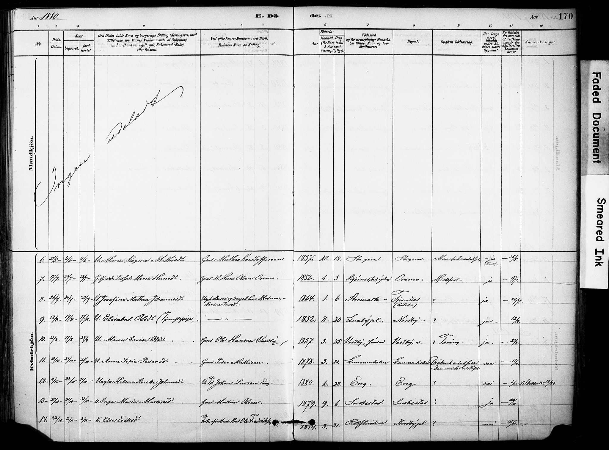 Rakkestad prestekontor Kirkebøker, AV/SAO-A-2008/F/Fb/L0001: Parish register (official) no. II 1, 1878-1899, p. 170