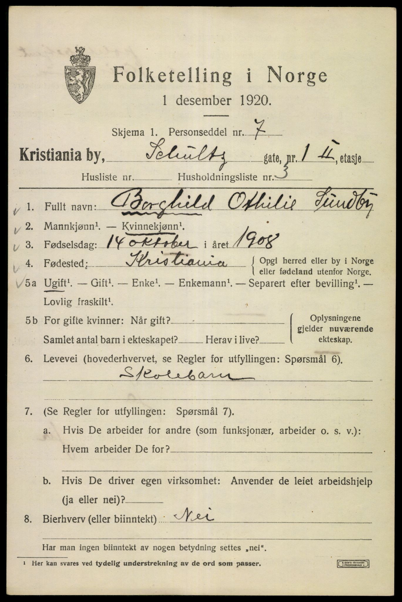 SAO, 1920 census for Kristiania, 1920, p. 491043