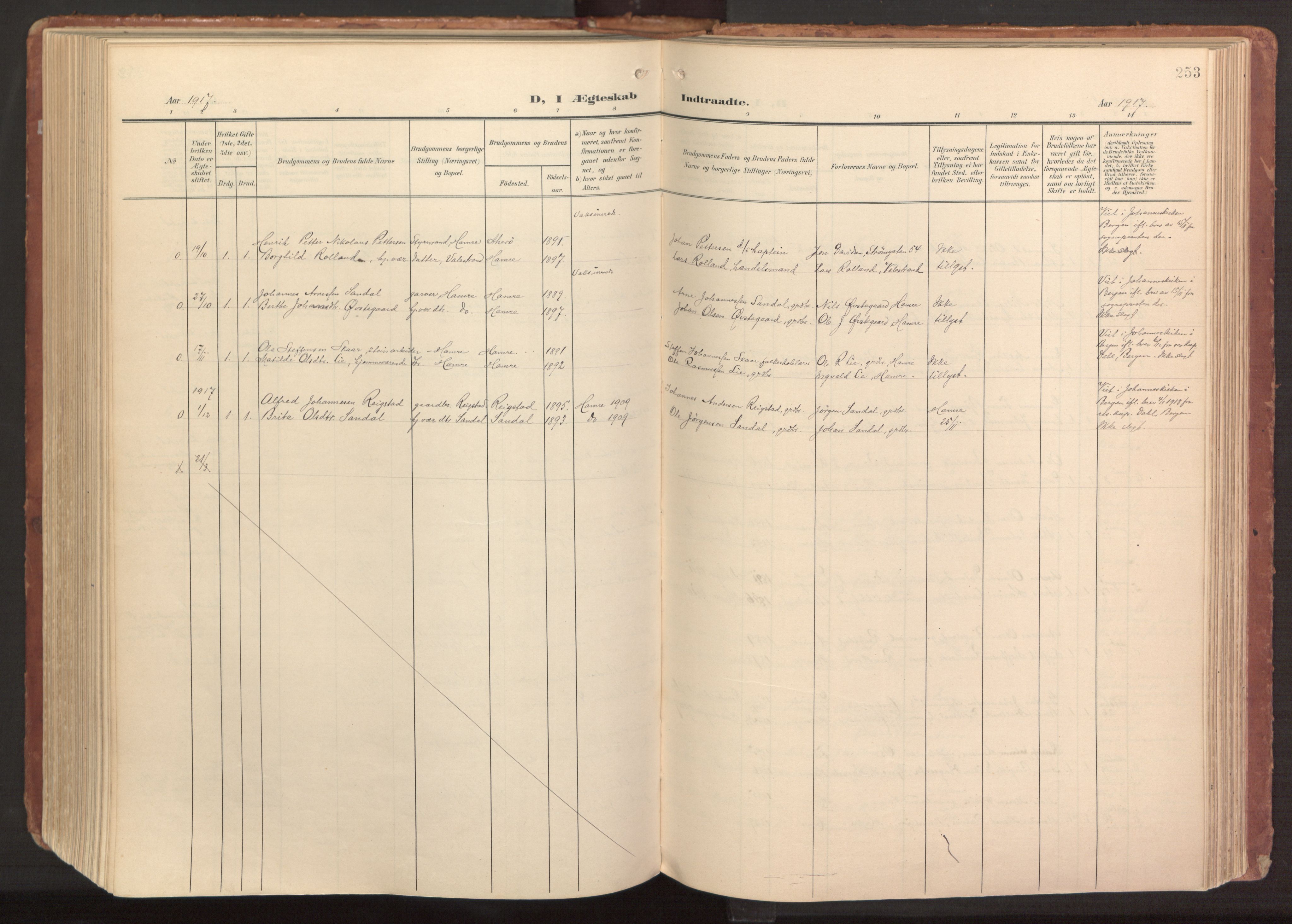 Hamre sokneprestembete, AV/SAB-A-75501/H/Ha/Haa/Haab/L0002: Parish register (official) no. B 2, 1905-1924, p. 253