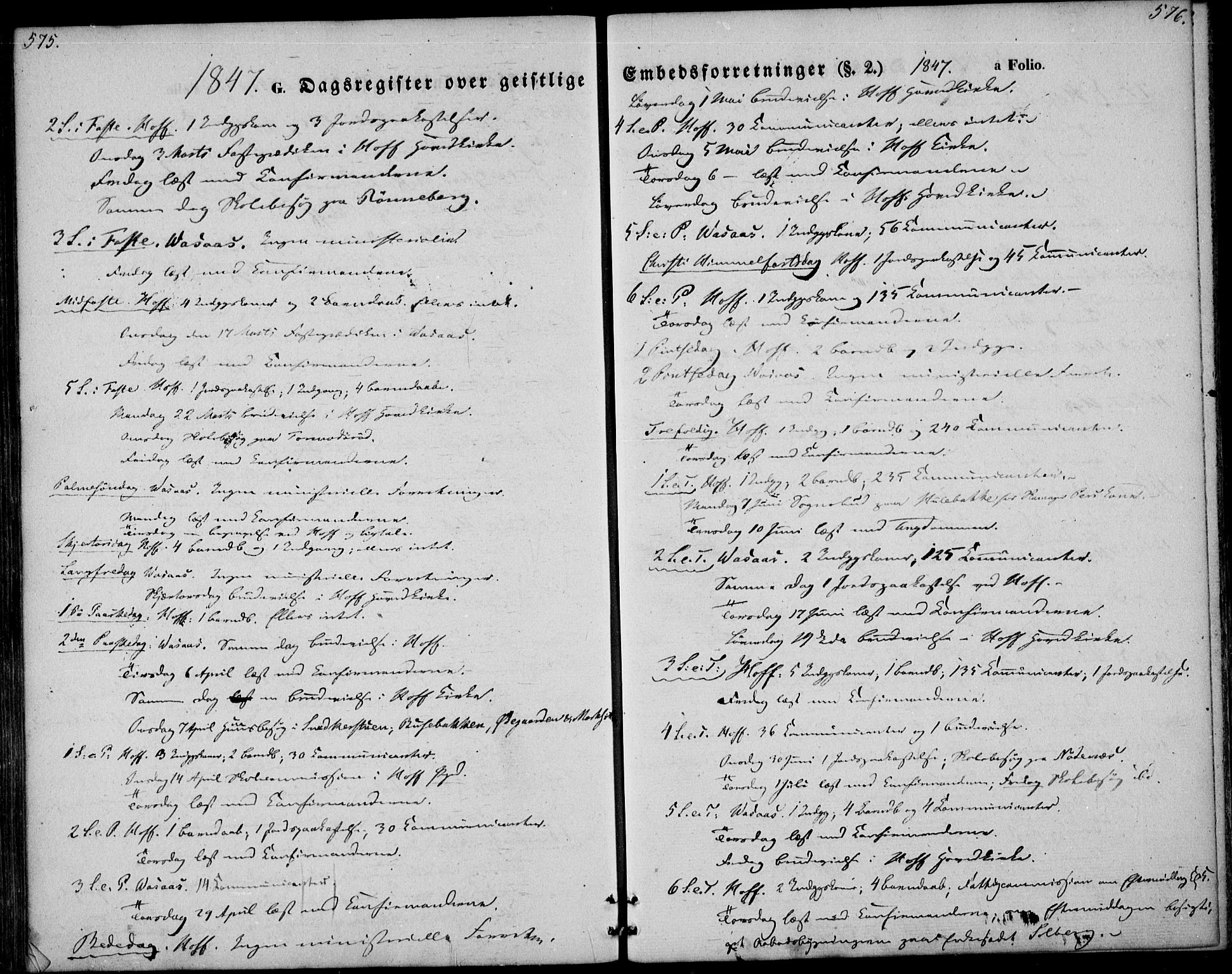 Hof kirkebøker, AV/SAKO-A-64/F/Fa/L0005: Parish register (official) no. I 5, 1844-1851, p. 575-576