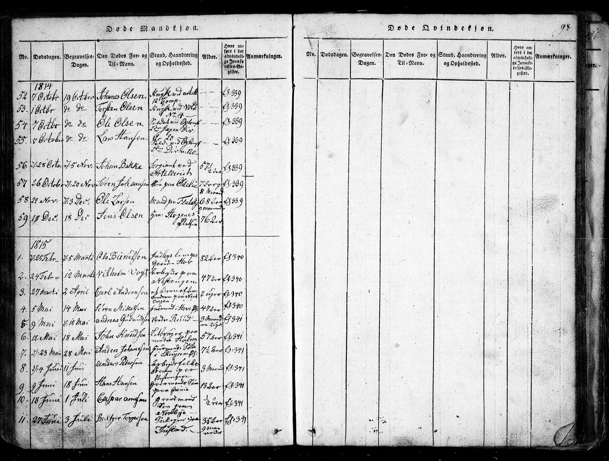 Spydeberg prestekontor Kirkebøker, AV/SAO-A-10924/G/Ga/L0001: Parish register (copy) no. I 1, 1814-1868, p. 98