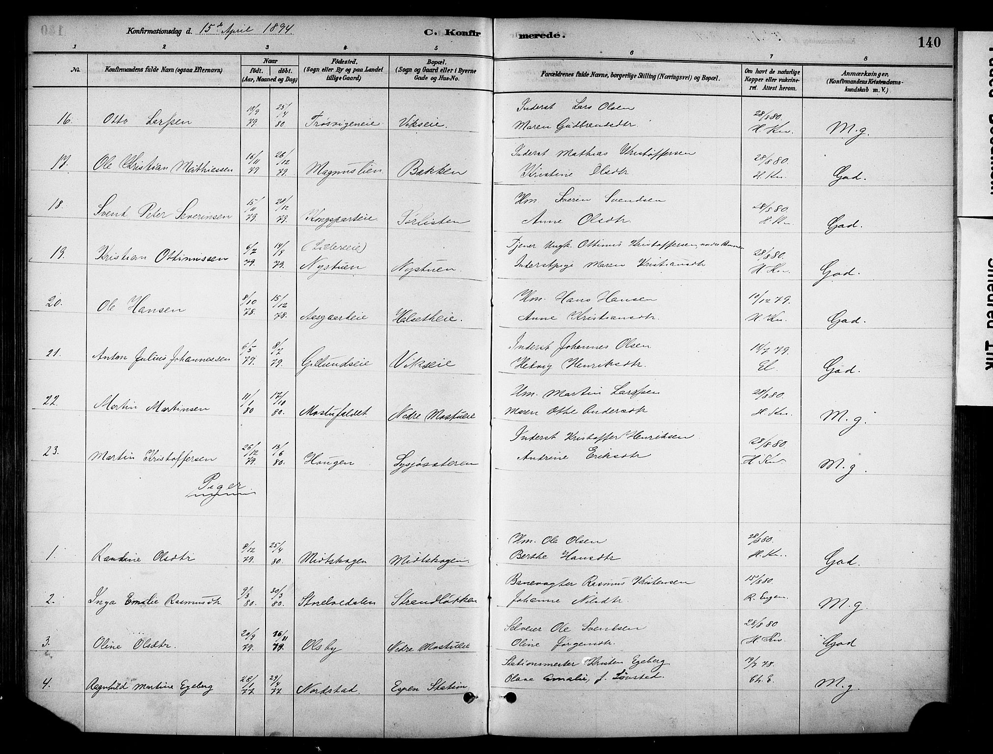 Stange prestekontor, AV/SAH-PREST-002/K/L0018: Parish register (official) no. 18, 1880-1896, p. 140