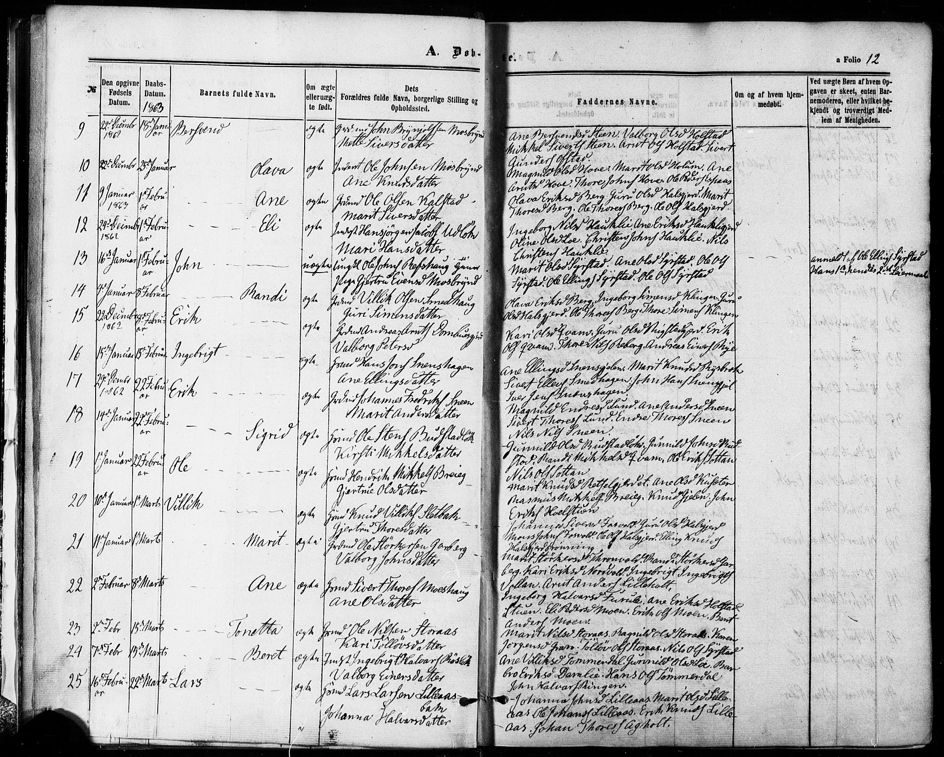 Ministerialprotokoller, klokkerbøker og fødselsregistre - Sør-Trøndelag, SAT/A-1456/672/L0856: Parish register (official) no. 672A08, 1861-1881, p. 12