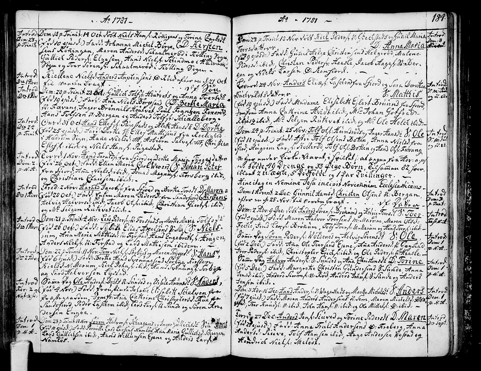 Sandar kirkebøker, SAKO/A-243/F/Fa/L0002: Parish register (official) no. 2, 1733-1788, p. 184