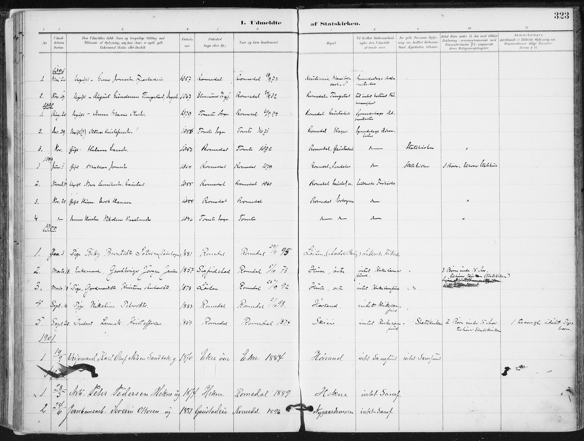 Romedal prestekontor, SAH/PREST-004/K/L0011: Parish register (official) no. 11, 1896-1912, p. 323