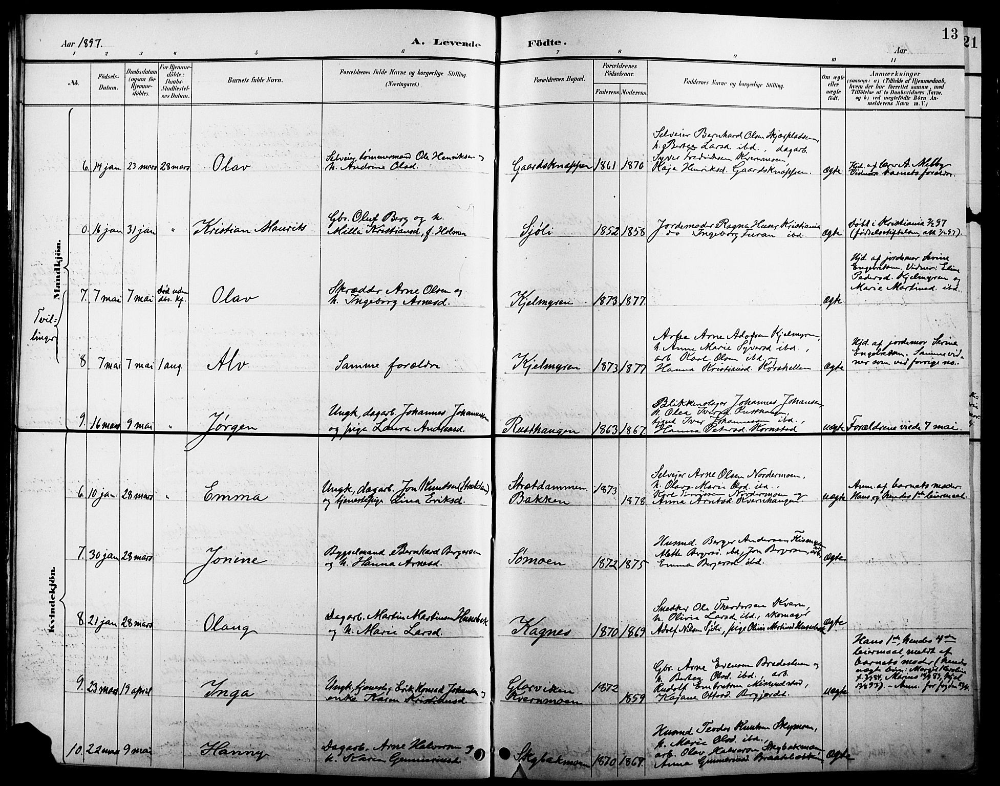 Åsnes prestekontor, AV/SAH-PREST-042/H/Ha/Hab/L0005: Parish register (copy) no. 5, 1895-1920, p. 13