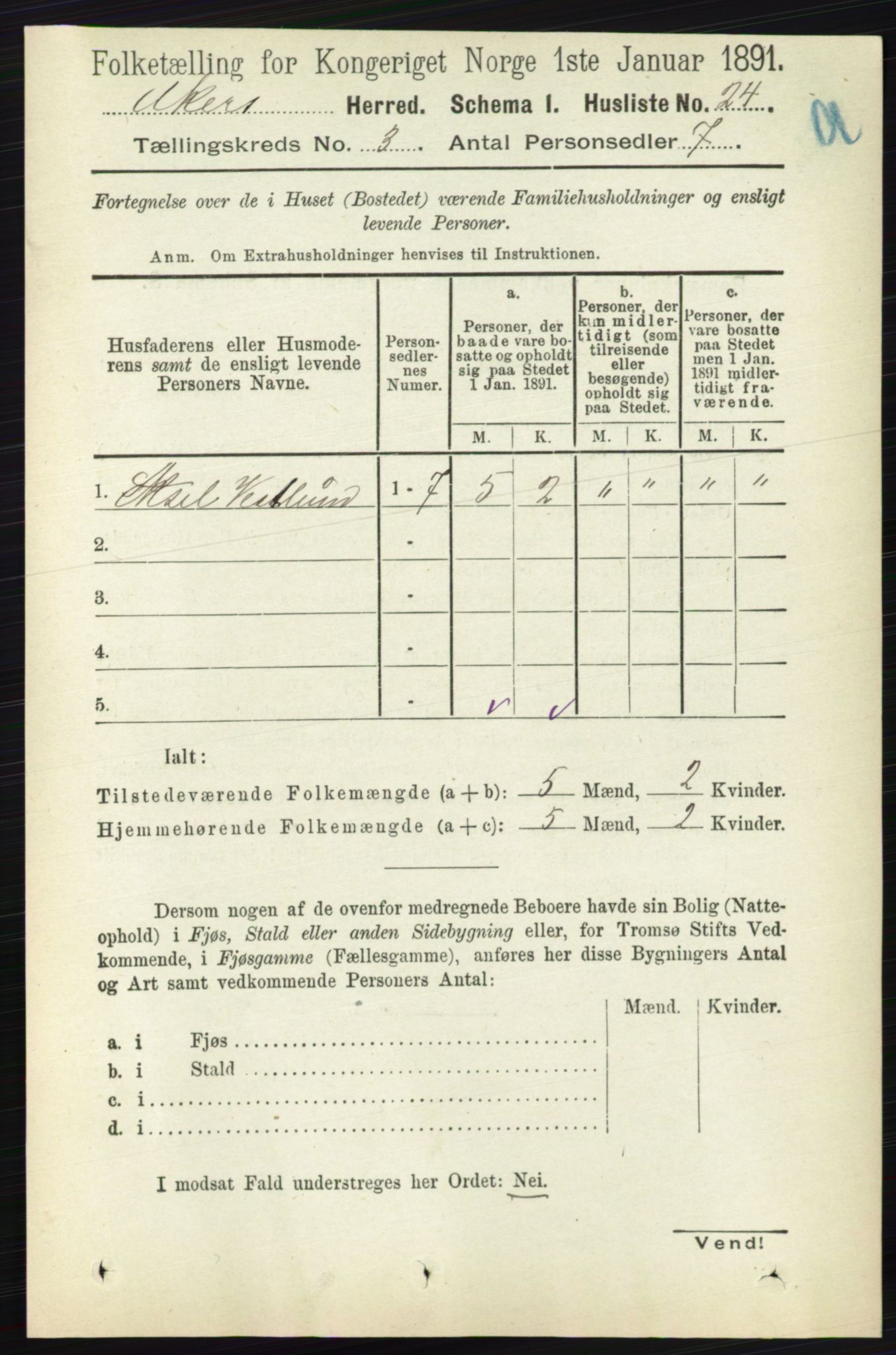RA, 1891 census for 0218 Aker, 1891, p. 2850