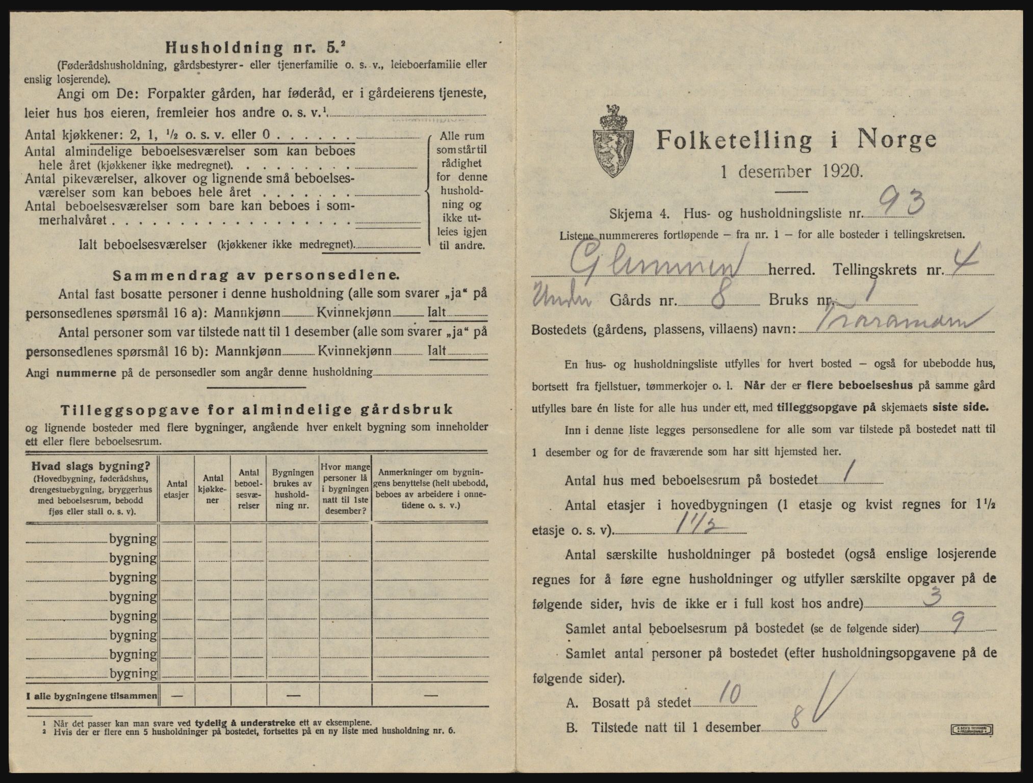 SAO, 1920 census for Glemmen, 1920, p. 1373