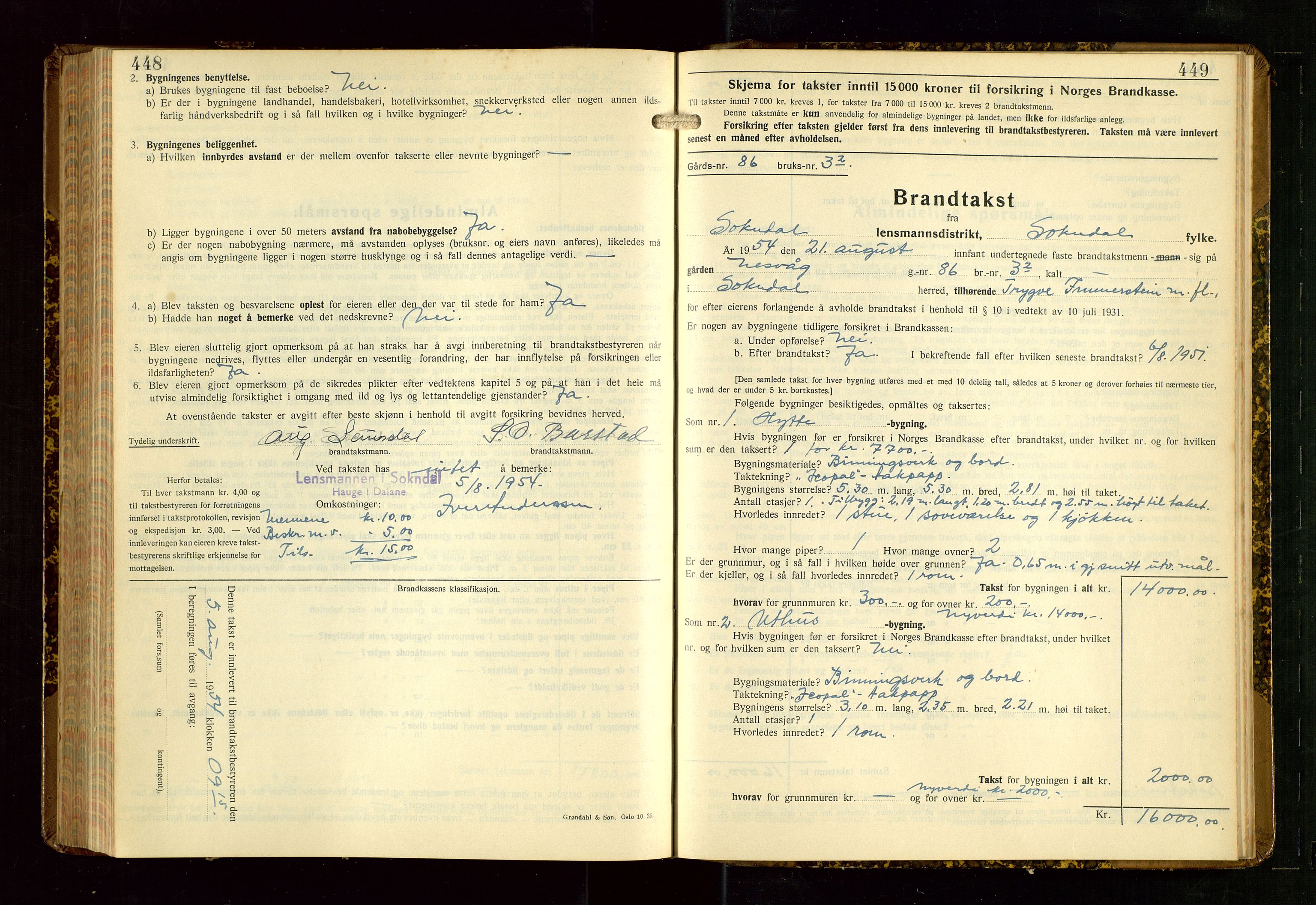 Sokndal lensmannskontor, AV/SAST-A-100417/Gob/L0008: "Brandtakst-Protokoll", 1937-1955, p. 448-449