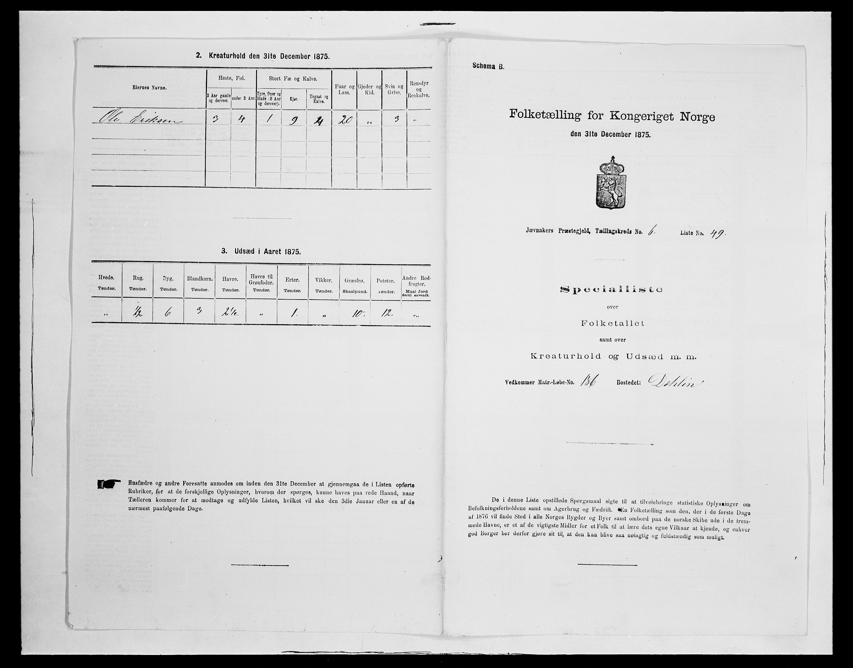 SAH, 1875 census for 0532P Jevnaker, 1875, p. 1120