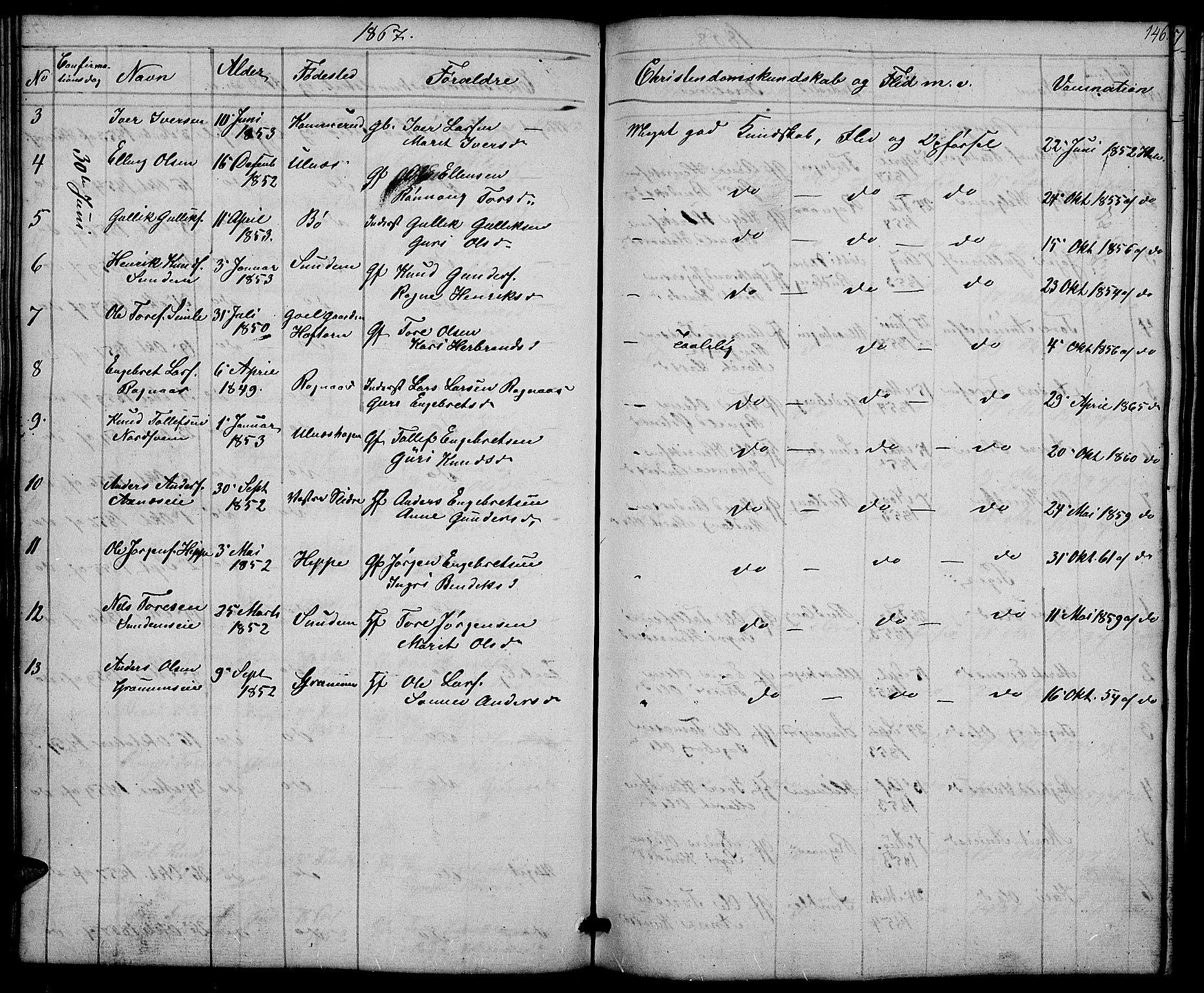Nord-Aurdal prestekontor, SAH/PREST-132/H/Ha/Hab/L0004: Parish register (copy) no. 4, 1842-1882, p. 146