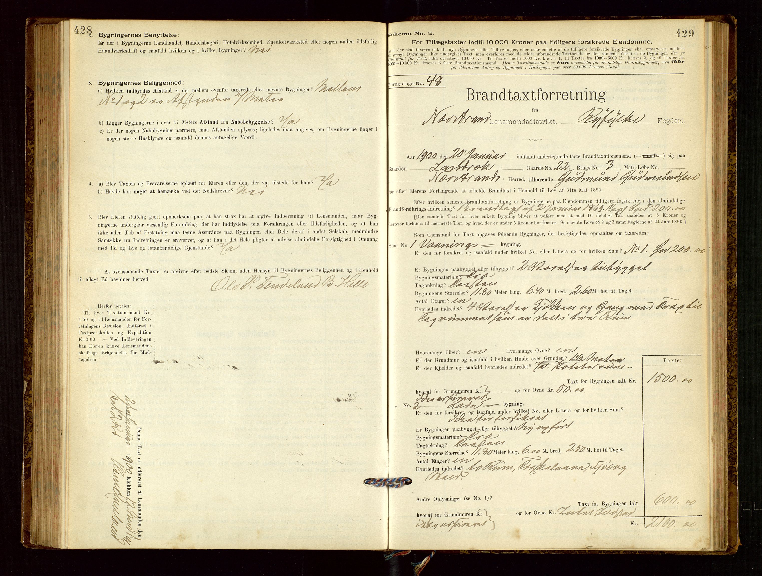 Nedstrand lensmannskontor, SAST/A-100236/Gob/L0001: "Brandtaxationsprotokol for Nerstrand Lensmandsdistrikt Ryfylke fogderi", 1895-1915, p. 428-429