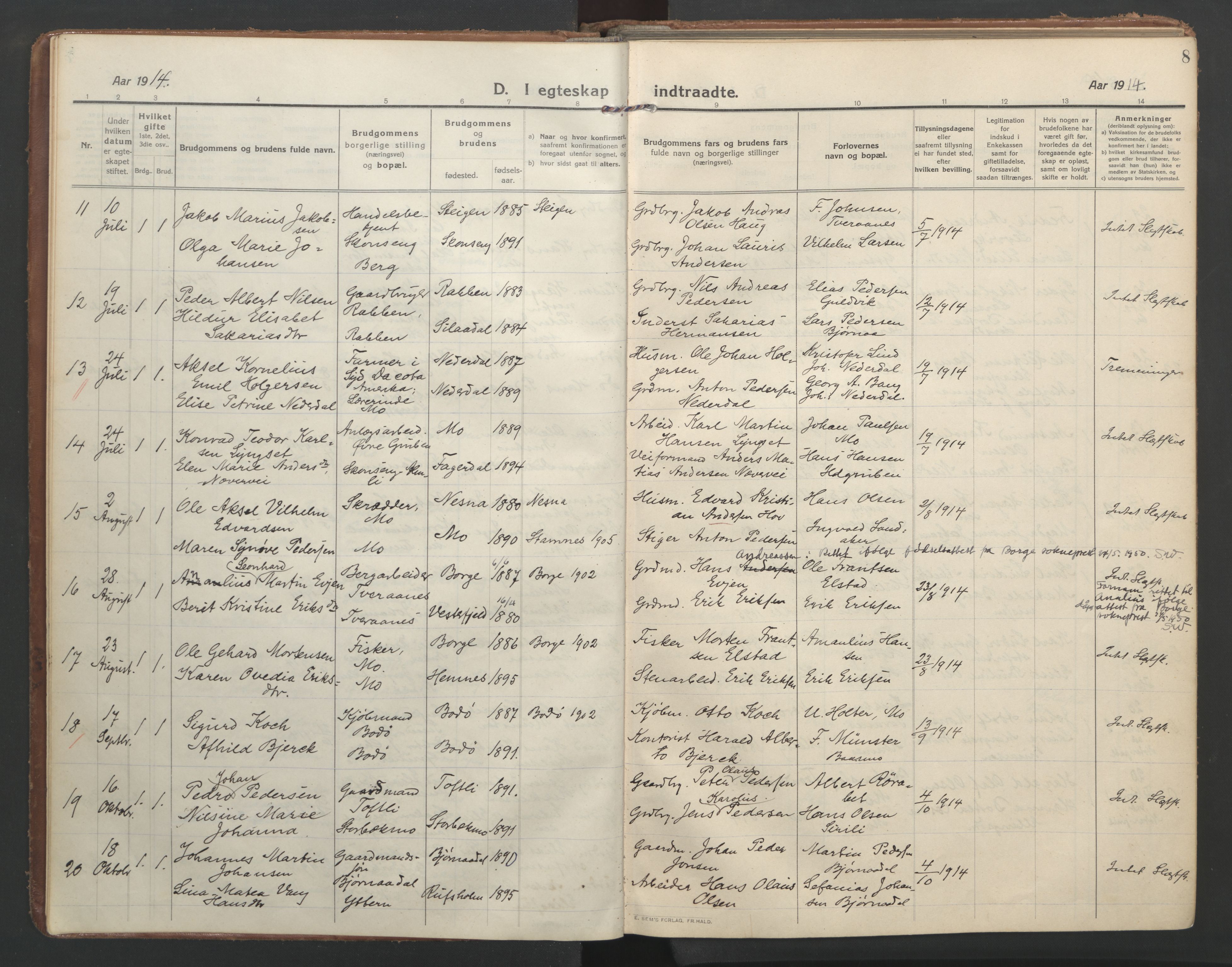 Ministerialprotokoller, klokkerbøker og fødselsregistre - Nordland, AV/SAT-A-1459/827/L0405: Parish register (official) no. 827A17, 1912-1925, p. 8