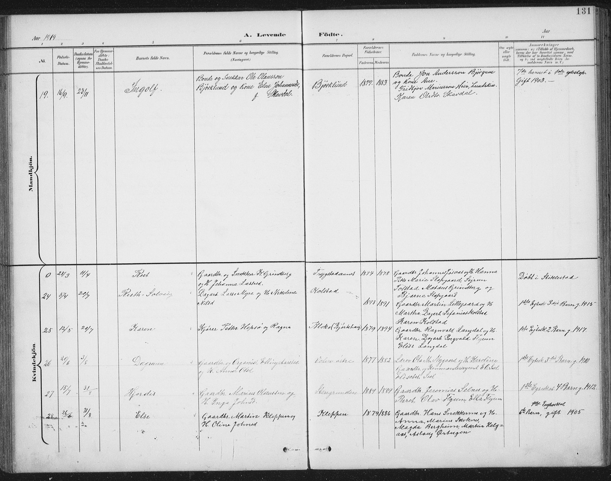 Ministerialprotokoller, klokkerbøker og fødselsregistre - Nord-Trøndelag, AV/SAT-A-1458/724/L0269: Parish register (copy) no. 724C05, 1899-1920, p. 131