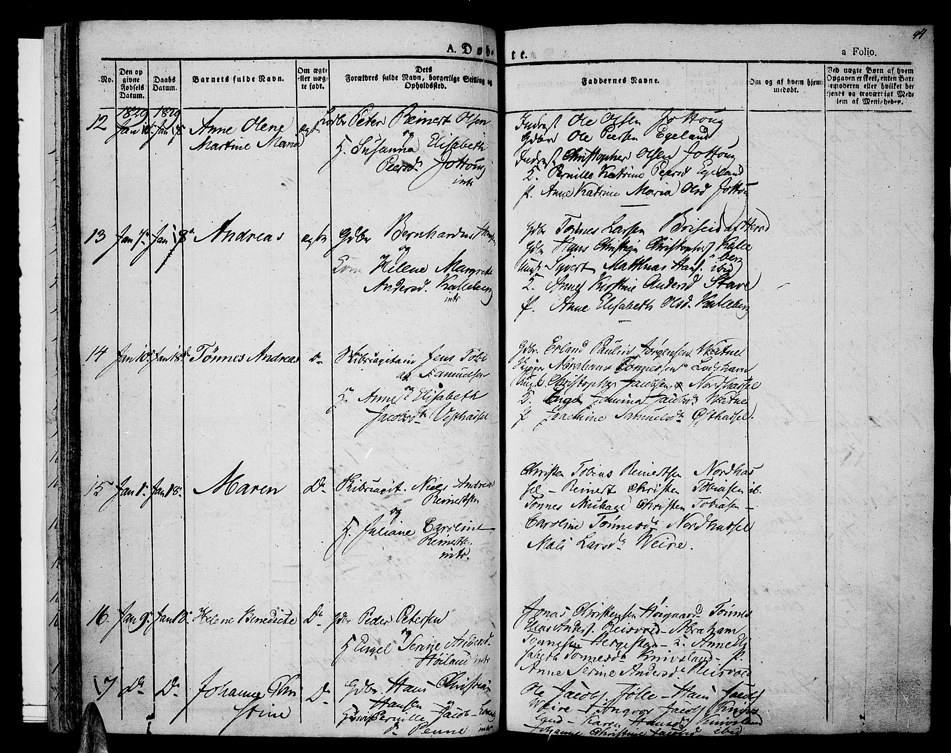 Lista sokneprestkontor, SAK/1111-0027/F/Fa/L0008: Parish register (official) no. A 8, 1823-1835, p. 44