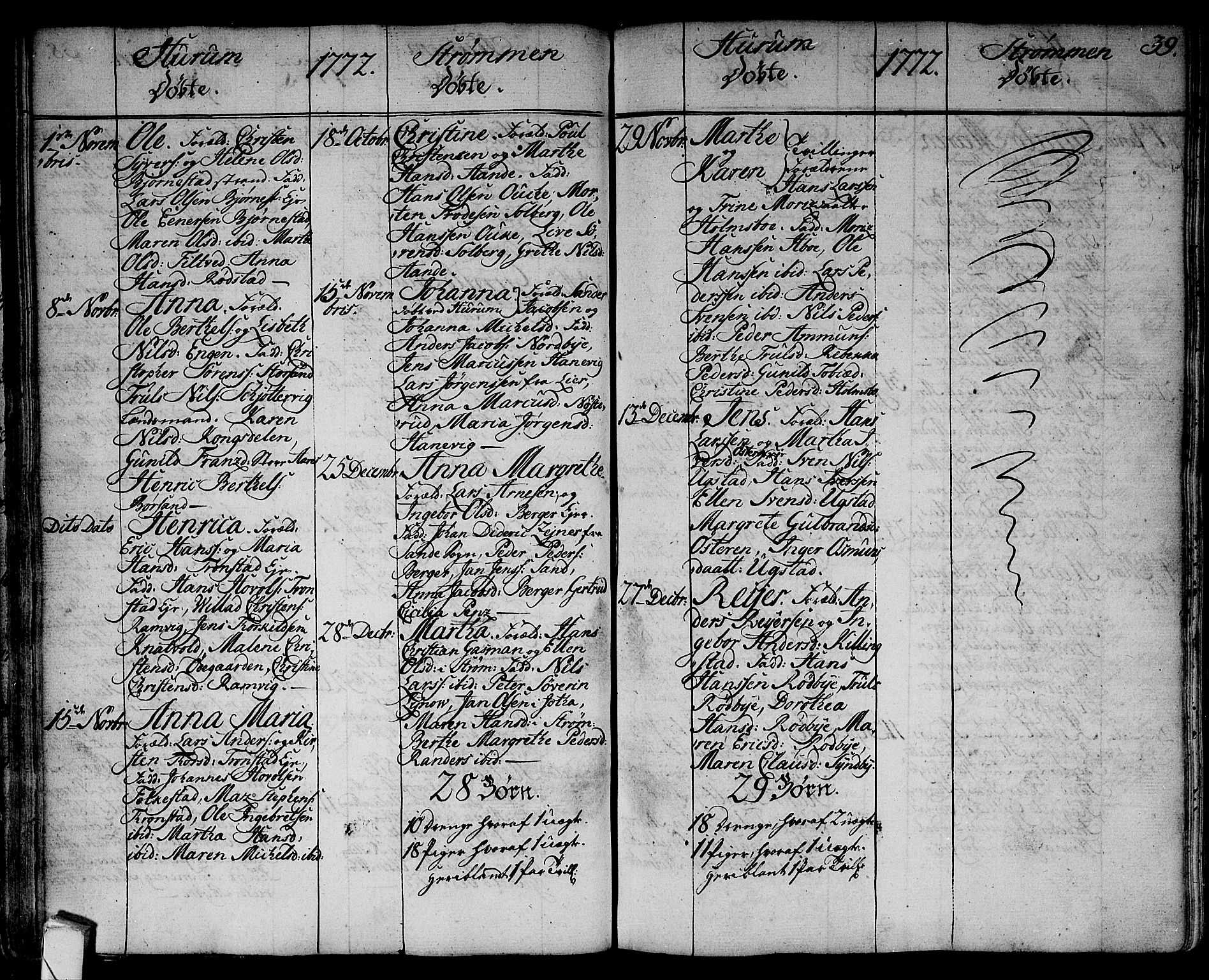 Hurum kirkebøker, SAKO/A-229/F/Fa/L0007: Parish register (official) no. 7, 1771-1810, p. 39