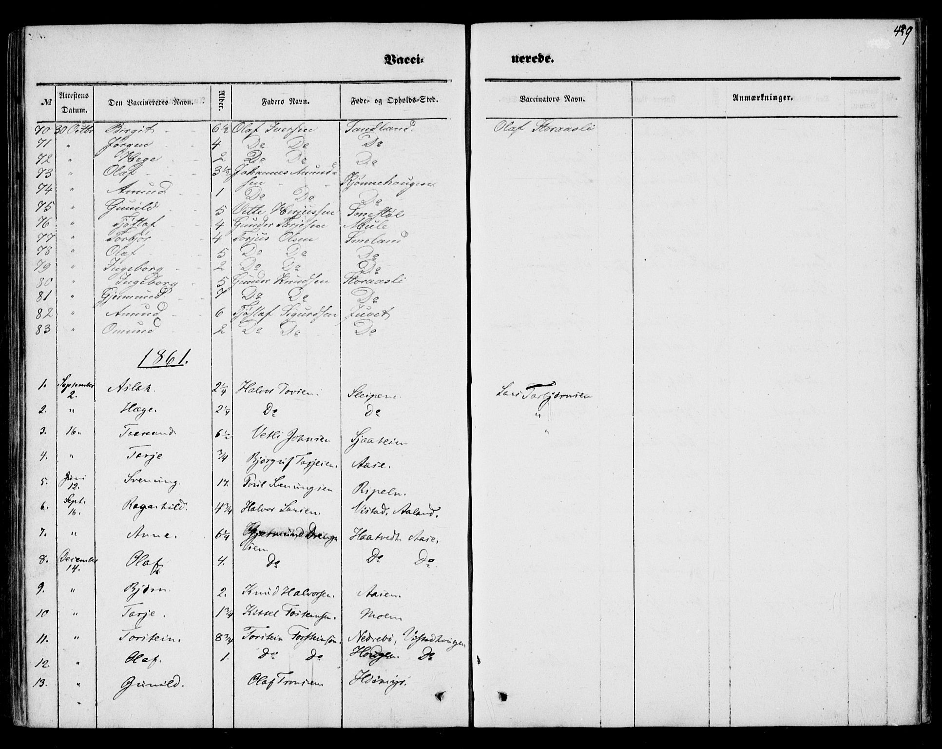Mo kirkebøker, SAKO/A-286/F/Fa/L0005: Parish register (official) no. I 5, 1844-1864, p. 439