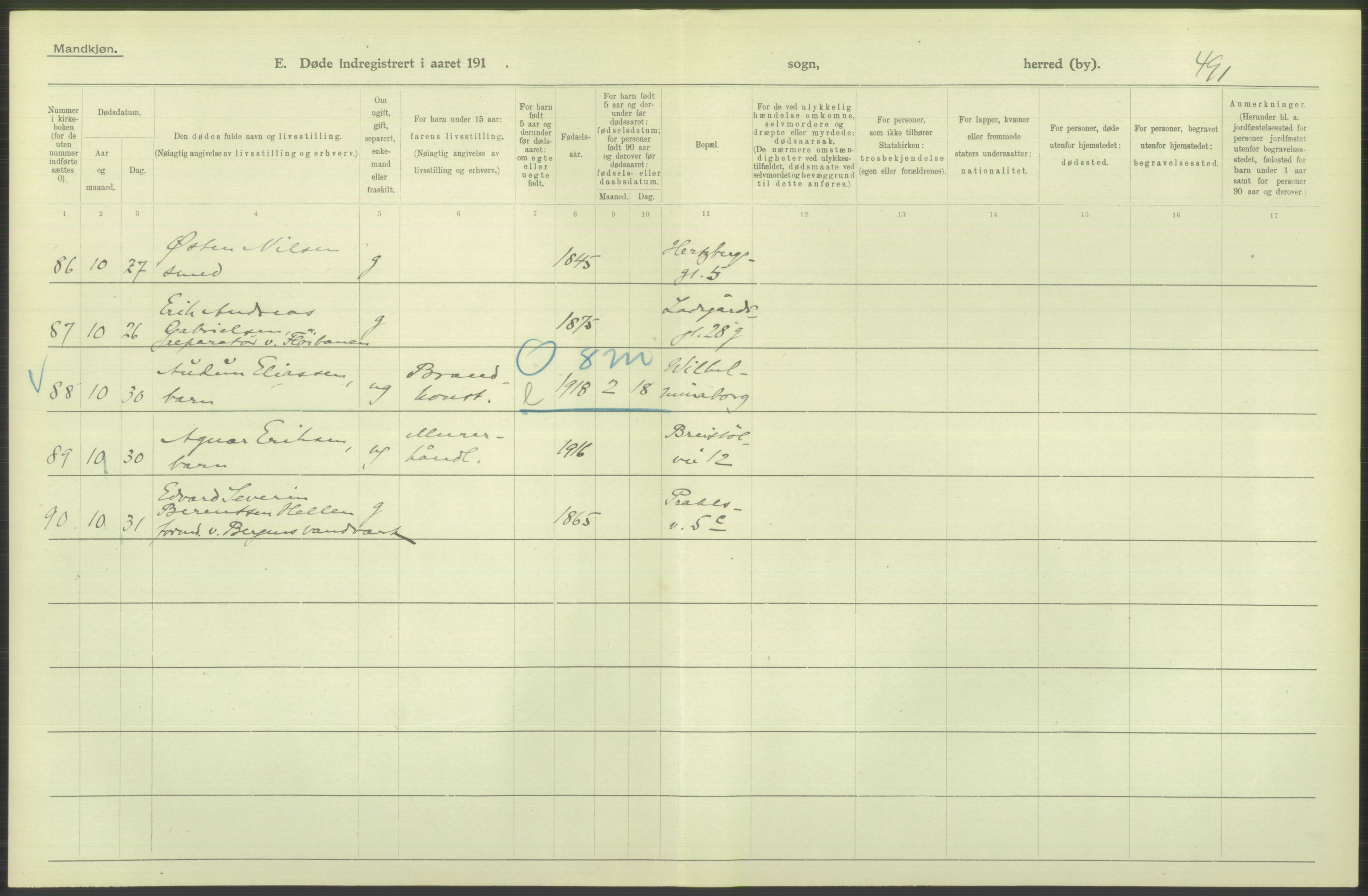 Statistisk sentralbyrå, Sosiodemografiske emner, Befolkning, AV/RA-S-2228/D/Df/Dfb/Dfbh/L0039: Bergen: Døde., 1918, p. 134