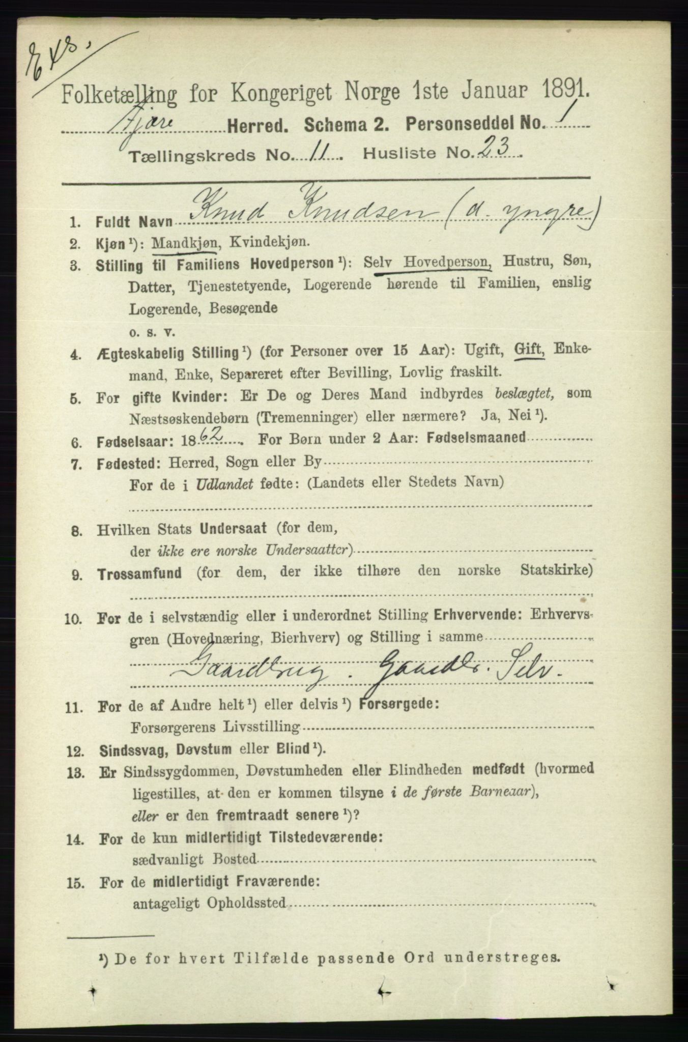 RA, Census 1891 for Nedenes amt: Gjenparter av personsedler for beslektede ektefeller, menn, 1891, p. 738