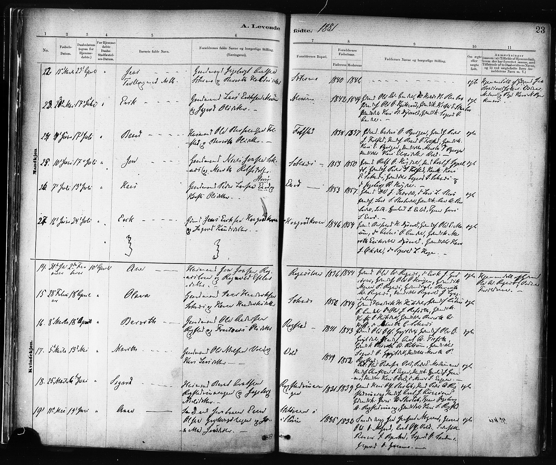 Ministerialprotokoller, klokkerbøker og fødselsregistre - Sør-Trøndelag, SAT/A-1456/687/L1002: Parish register (official) no. 687A08, 1878-1890, p. 23