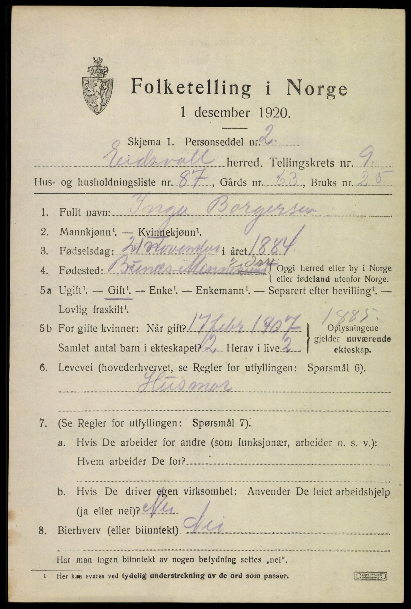 SAO, 1920 census for Eidsvoll, 1920, p. 15445