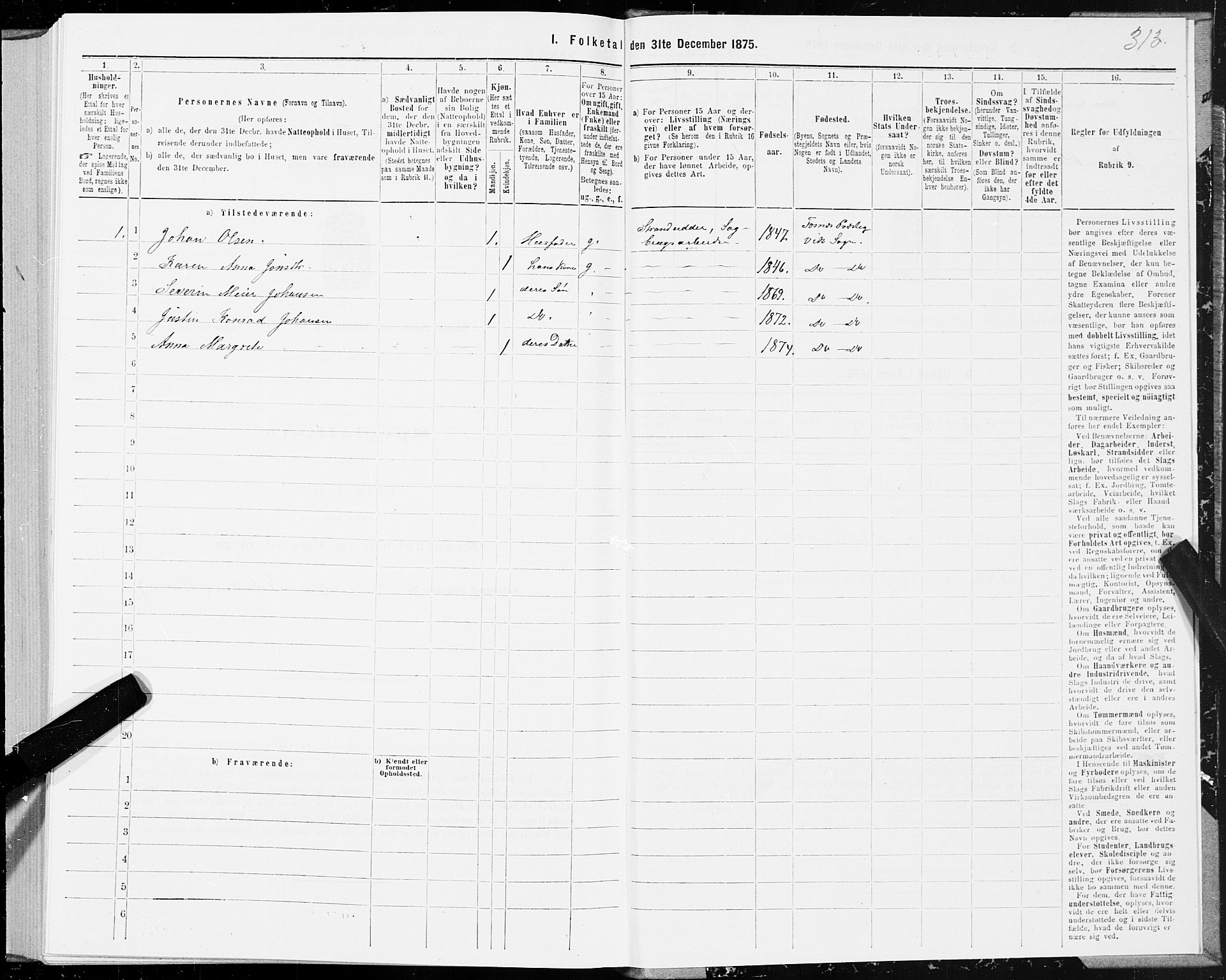 SAT, 1875 census for 1748P Fosnes, 1875, p. 3313