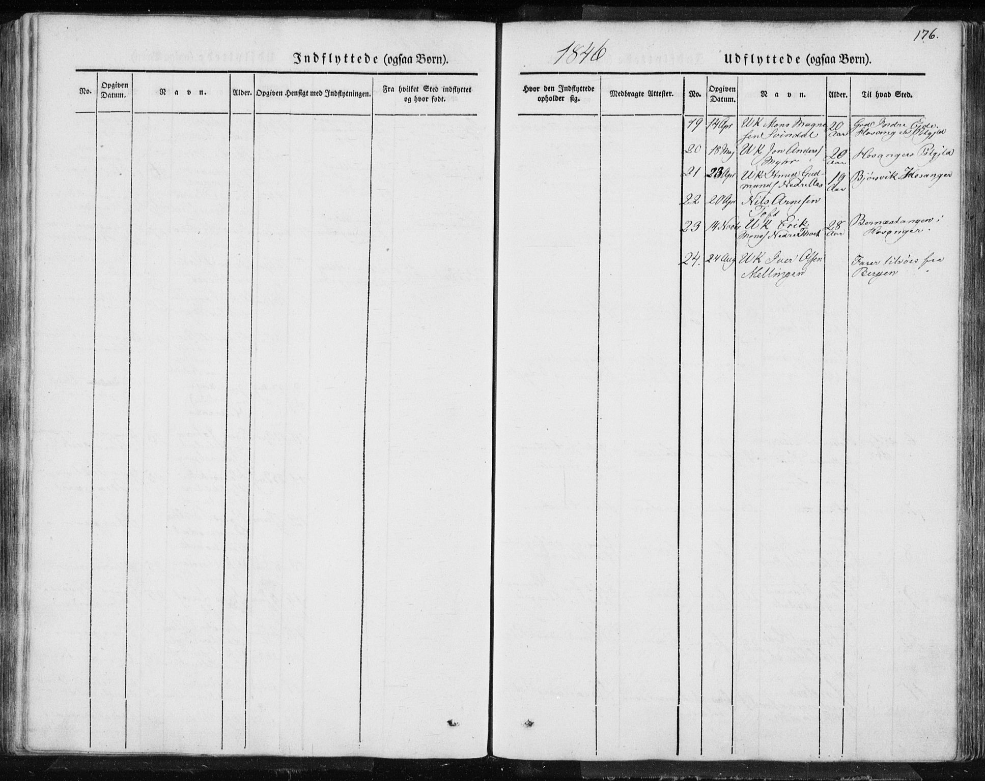 Lindås Sokneprestembete, AV/SAB-A-76701/H/Haa/Haaa/L0010: Parish register (official) no. A 10, 1842-1862, p. 176