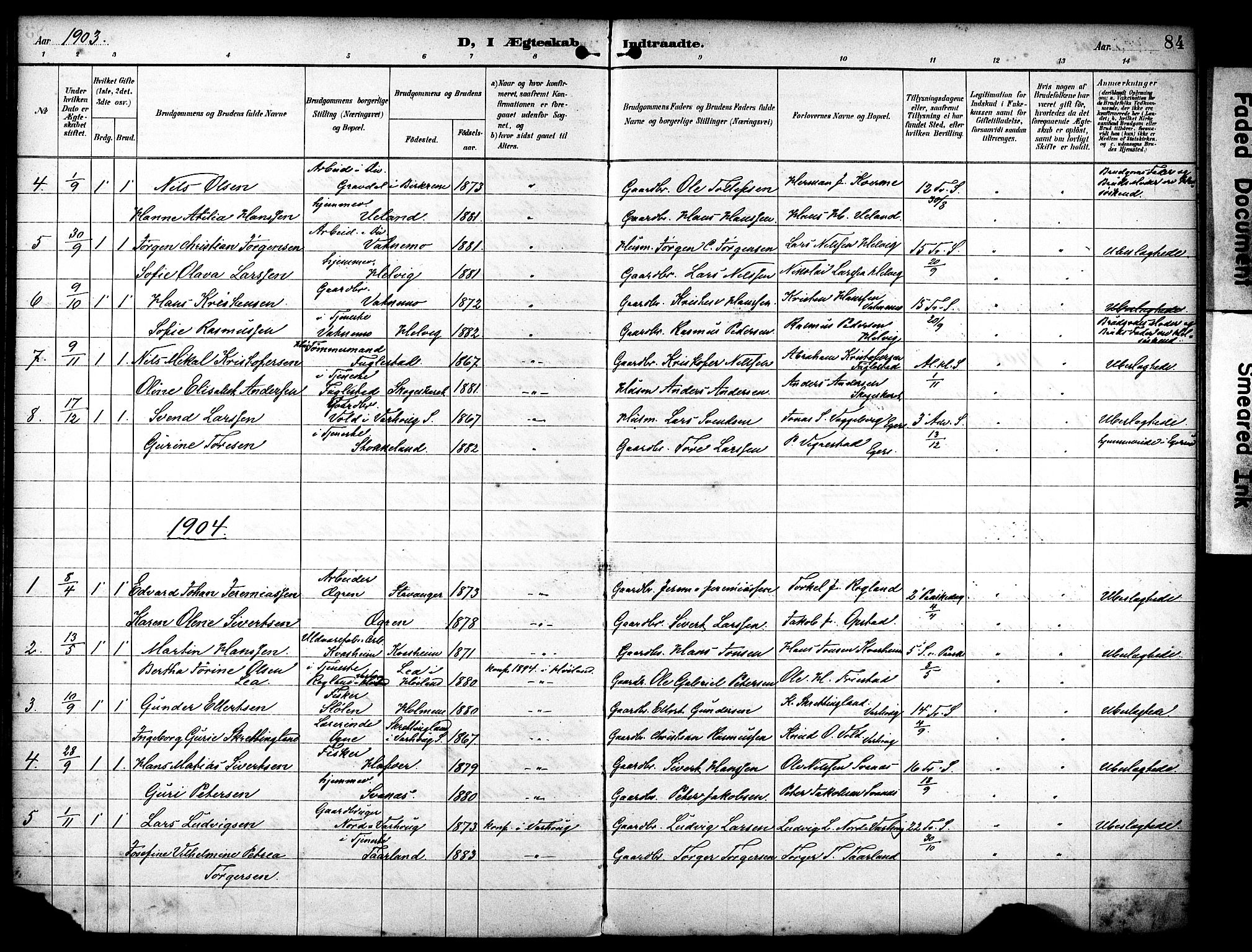 Eigersund sokneprestkontor, AV/SAST-A-101807/S08/L0020: Parish register (official) no. A 19, 1893-1910, p. 84