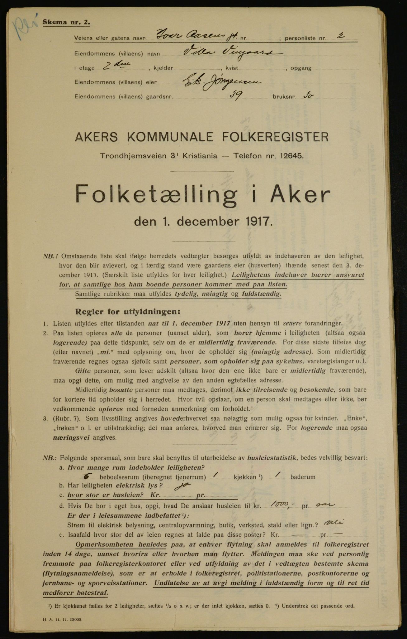 OBA, Municipal Census 1917 for Aker, 1917, p. 6468