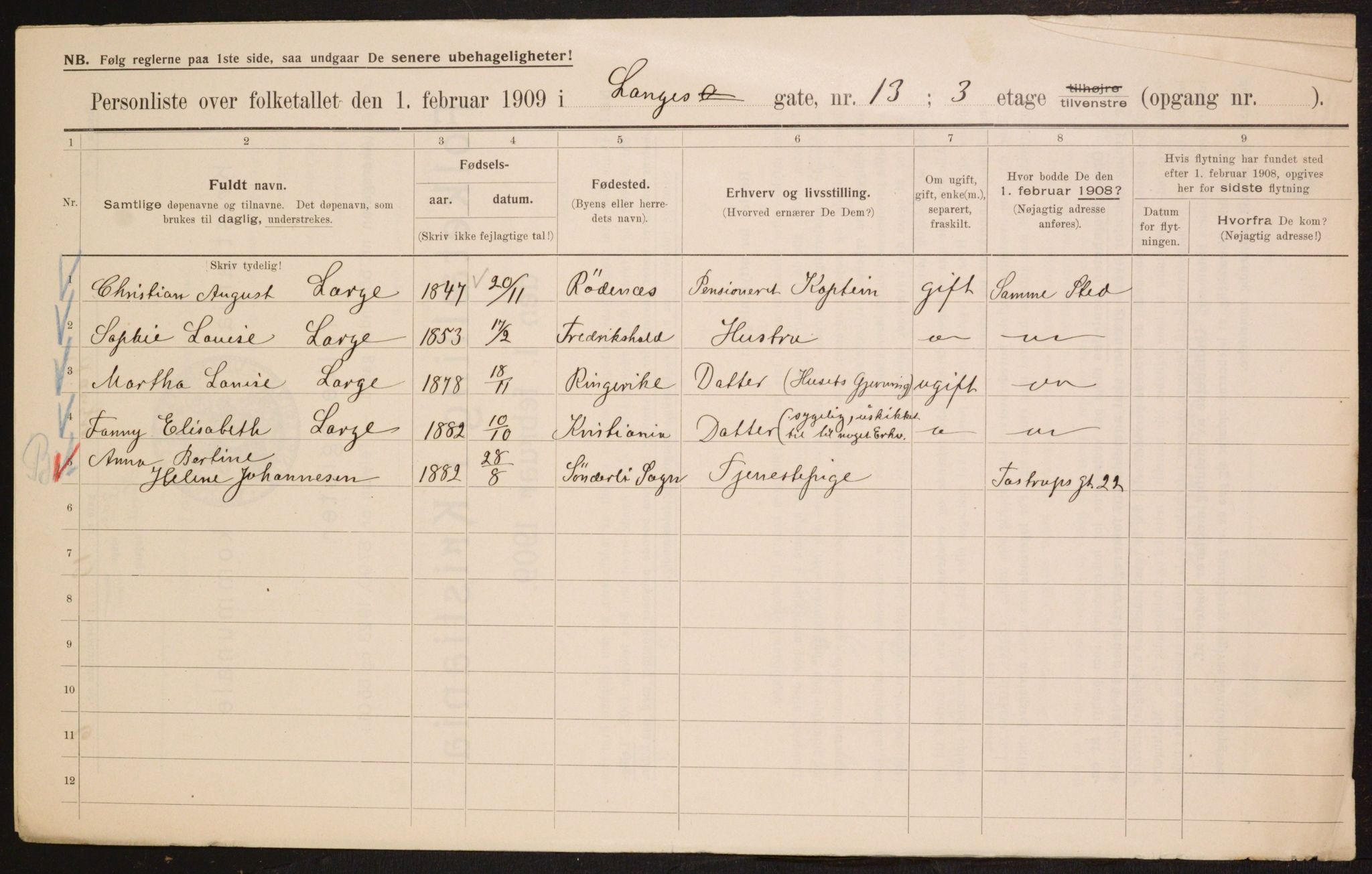 OBA, Municipal Census 1909 for Kristiania, 1909, p. 51495