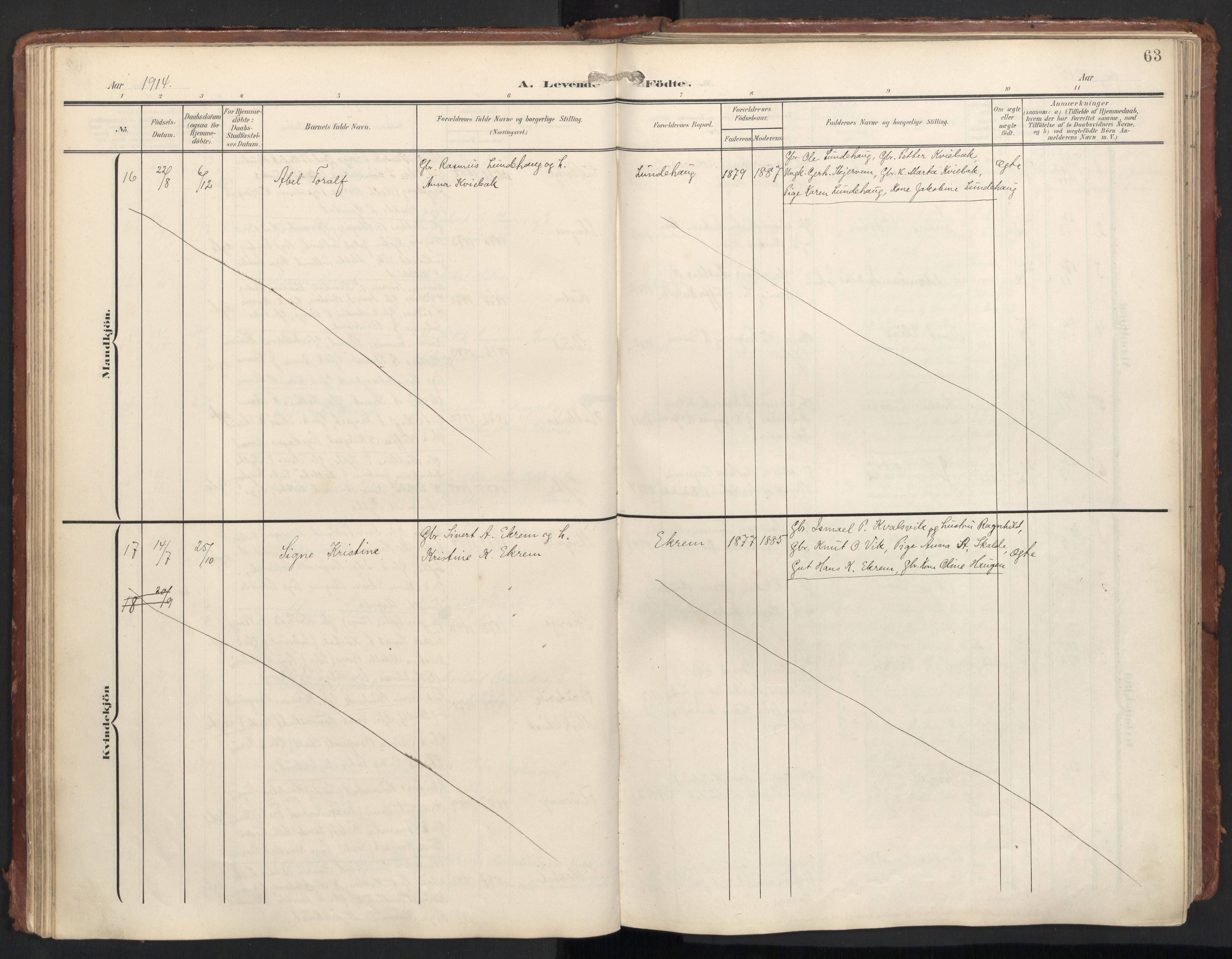 Ministerialprotokoller, klokkerbøker og fødselsregistre - Møre og Romsdal, AV/SAT-A-1454/501/L0011: Parish register (official) no. 501A11, 1902-1919, p. 63