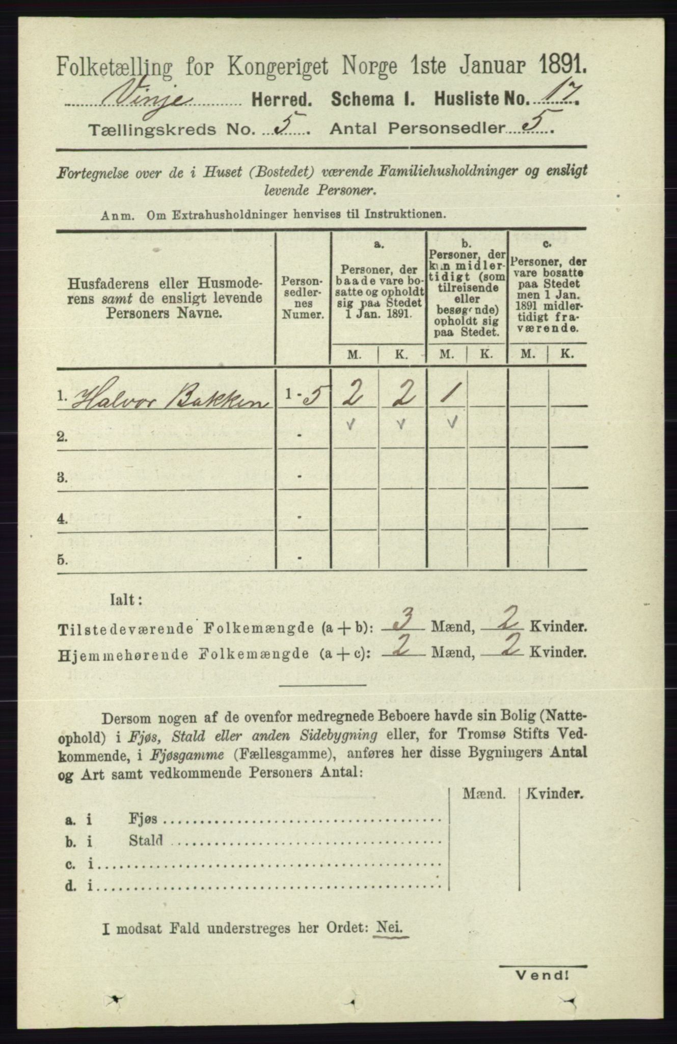 RA, 1891 census for 0834 Vinje, 1891, p. 1022