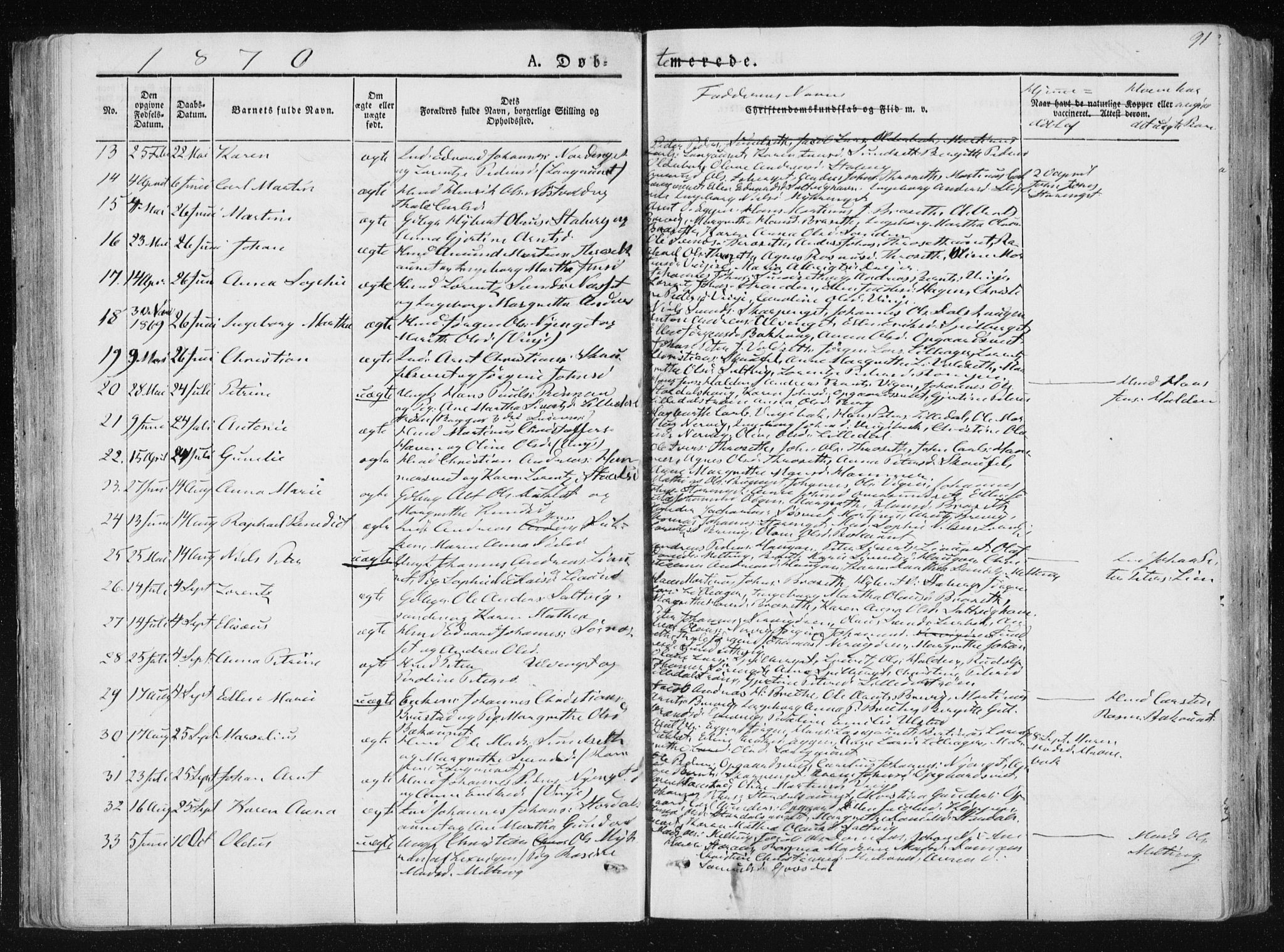 Ministerialprotokoller, klokkerbøker og fødselsregistre - Nord-Trøndelag, SAT/A-1458/733/L0323: Parish register (official) no. 733A02, 1843-1870, p. 91