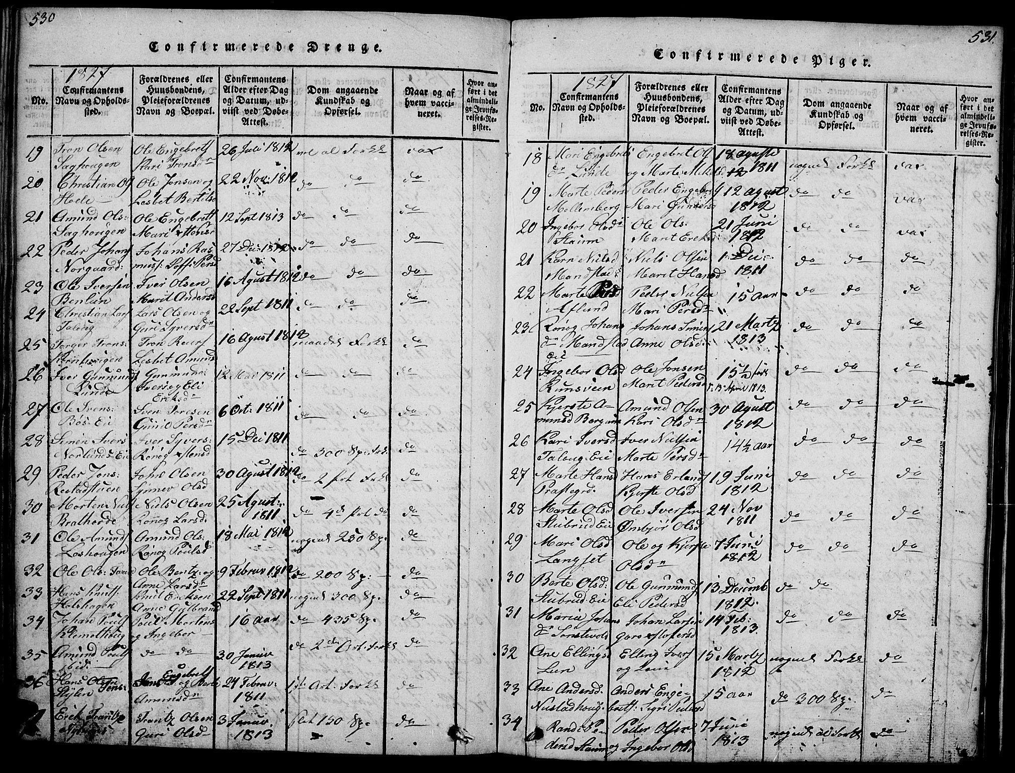 Gausdal prestekontor, SAH/PREST-090/H/Ha/Haa/L0005: Parish register (official) no. 5, 1817-1829, p. 530-531