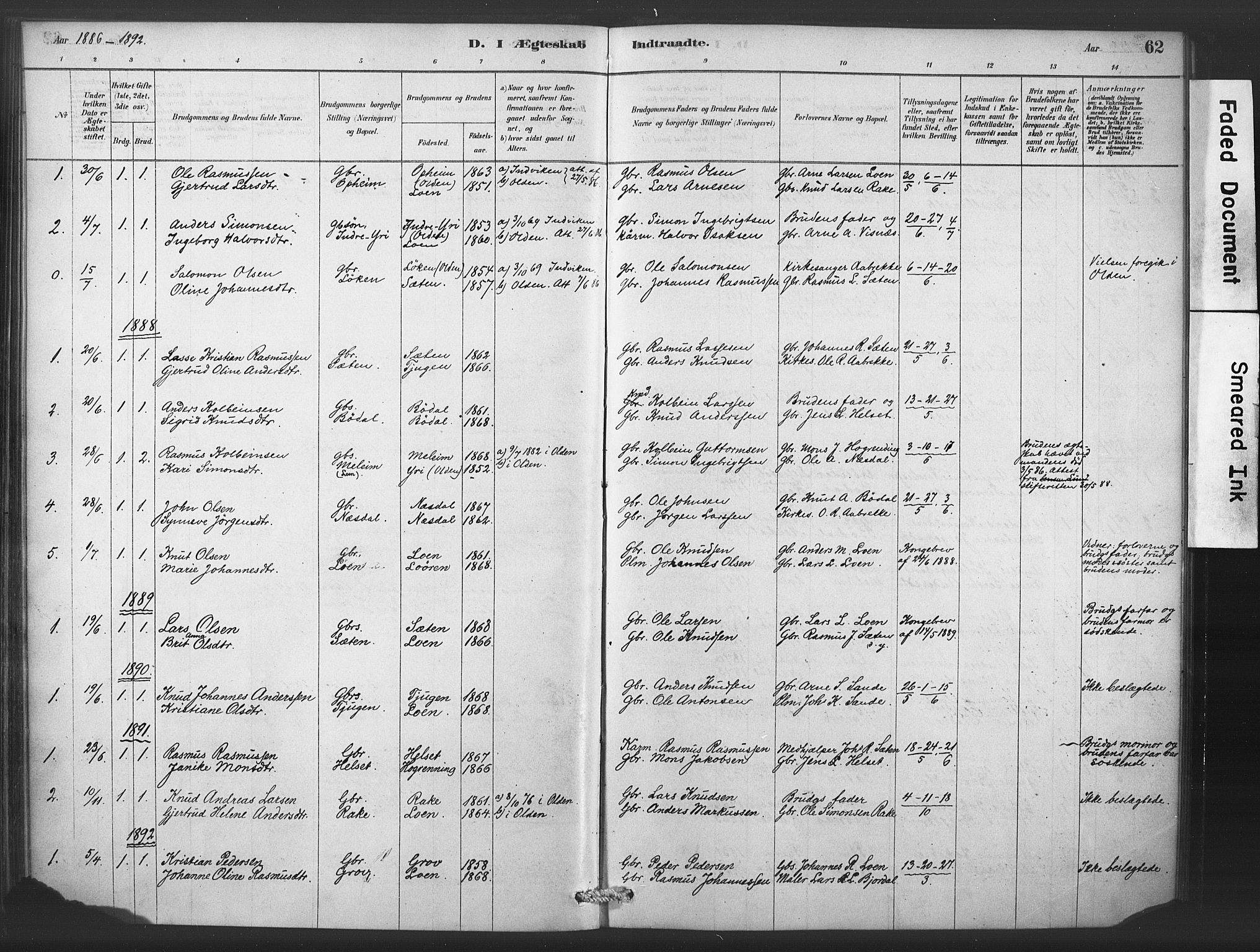 Stryn Sokneprestembete, AV/SAB-A-82501: Parish register (official) no. C 1, 1878-1907, p. 62