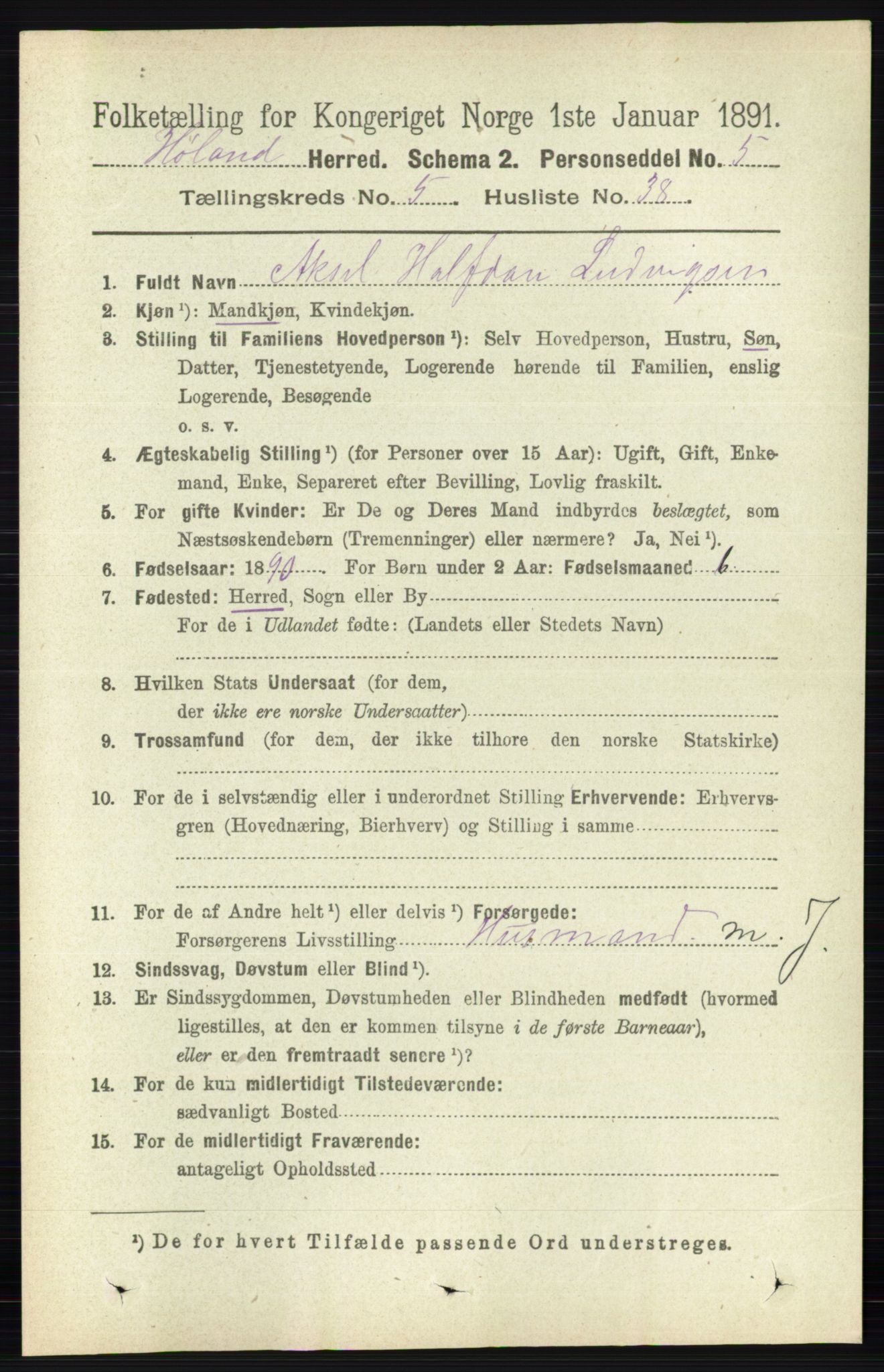RA, 1891 census for 0221 Høland, 1891, p. 3716