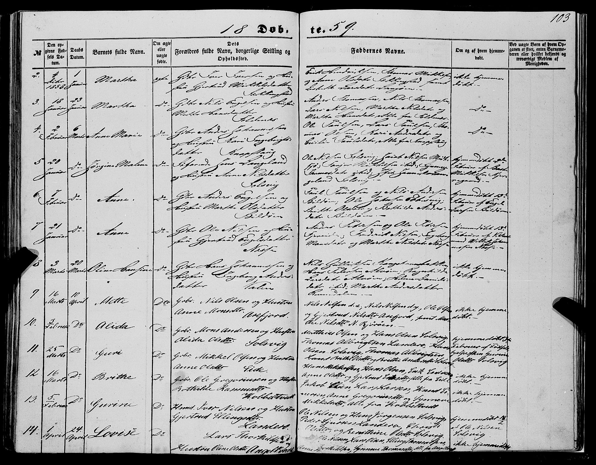 Fjell sokneprestembete, AV/SAB-A-75301/H/Haa: Parish register (official) no. A 2, 1847-1864, p. 103