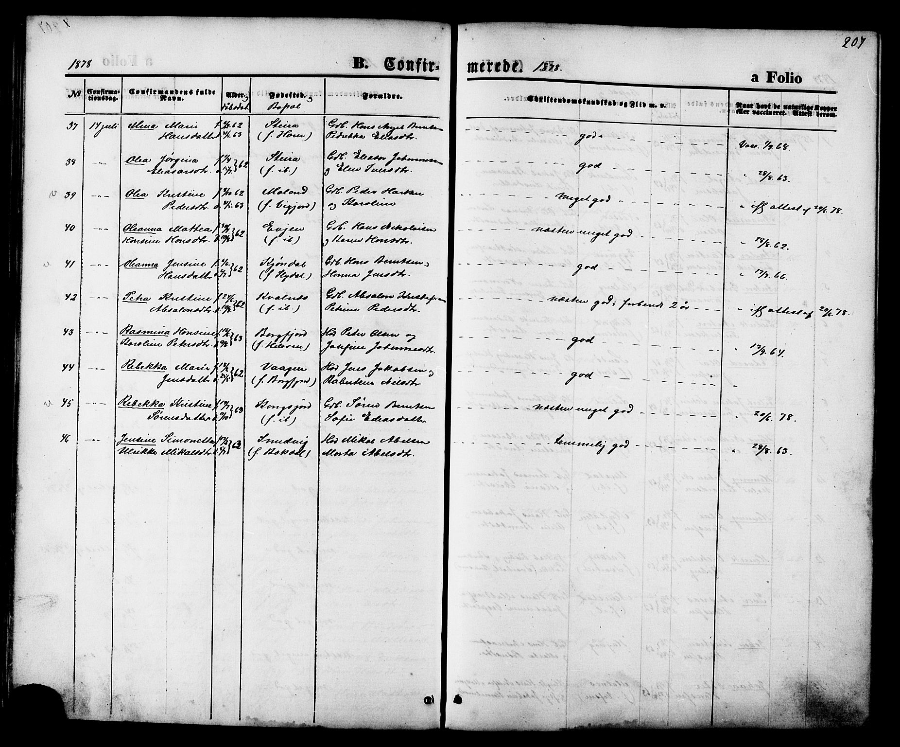 Ministerialprotokoller, klokkerbøker og fødselsregistre - Nordland, SAT/A-1459/880/L1132: Parish register (official) no. 880A06, 1869-1887, p. 207