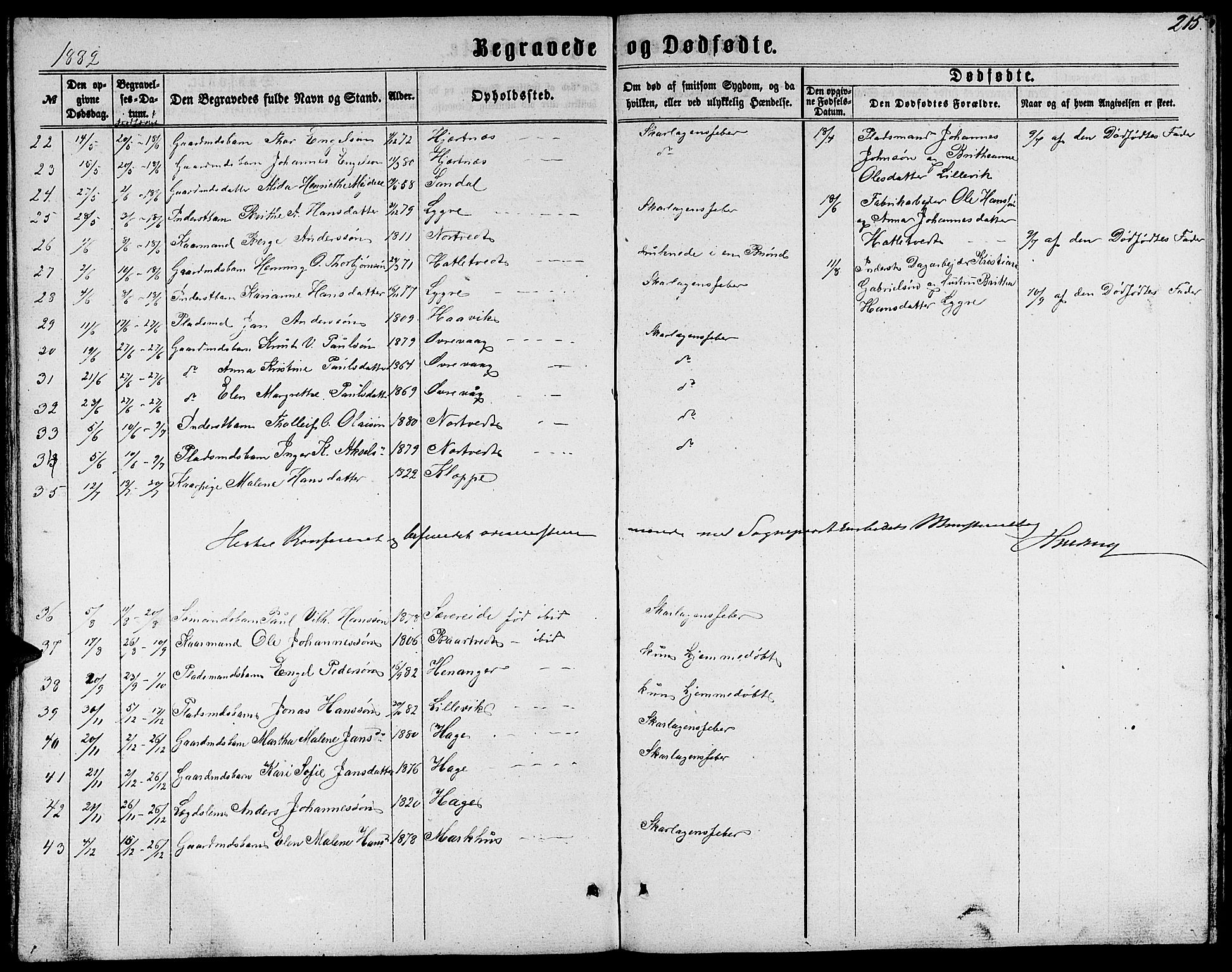 Fusa sokneprestembete, SAB/A-75401/H/Hab: Parish register (copy) no. C 1, 1861-1885, p. 215