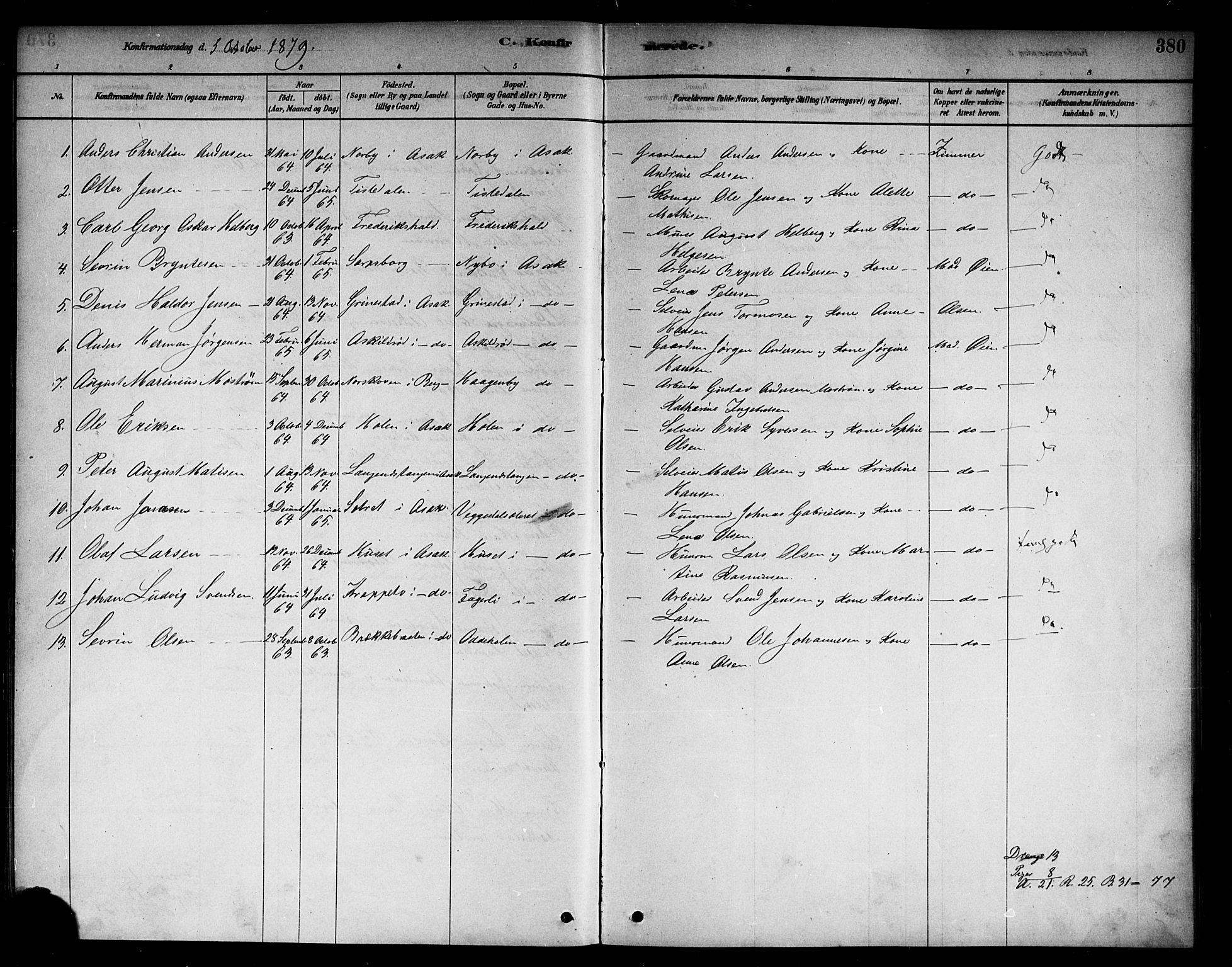 Berg prestekontor Kirkebøker, SAO/A-10902/F/Fb/L0001: Parish register (official) no. II 1, 1878-1887, p. 380